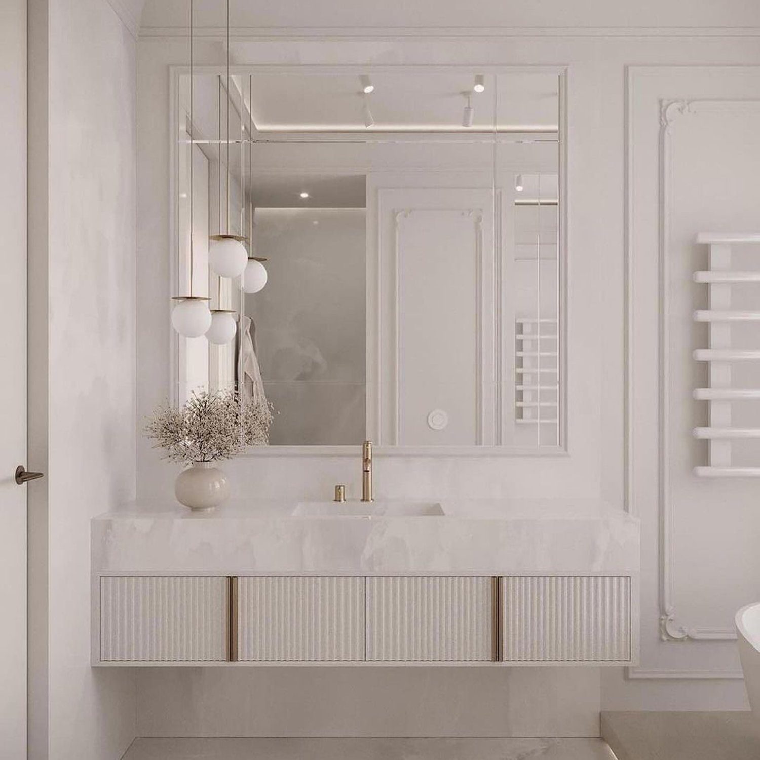 Elegant white bathroom design featuring modern fixtures