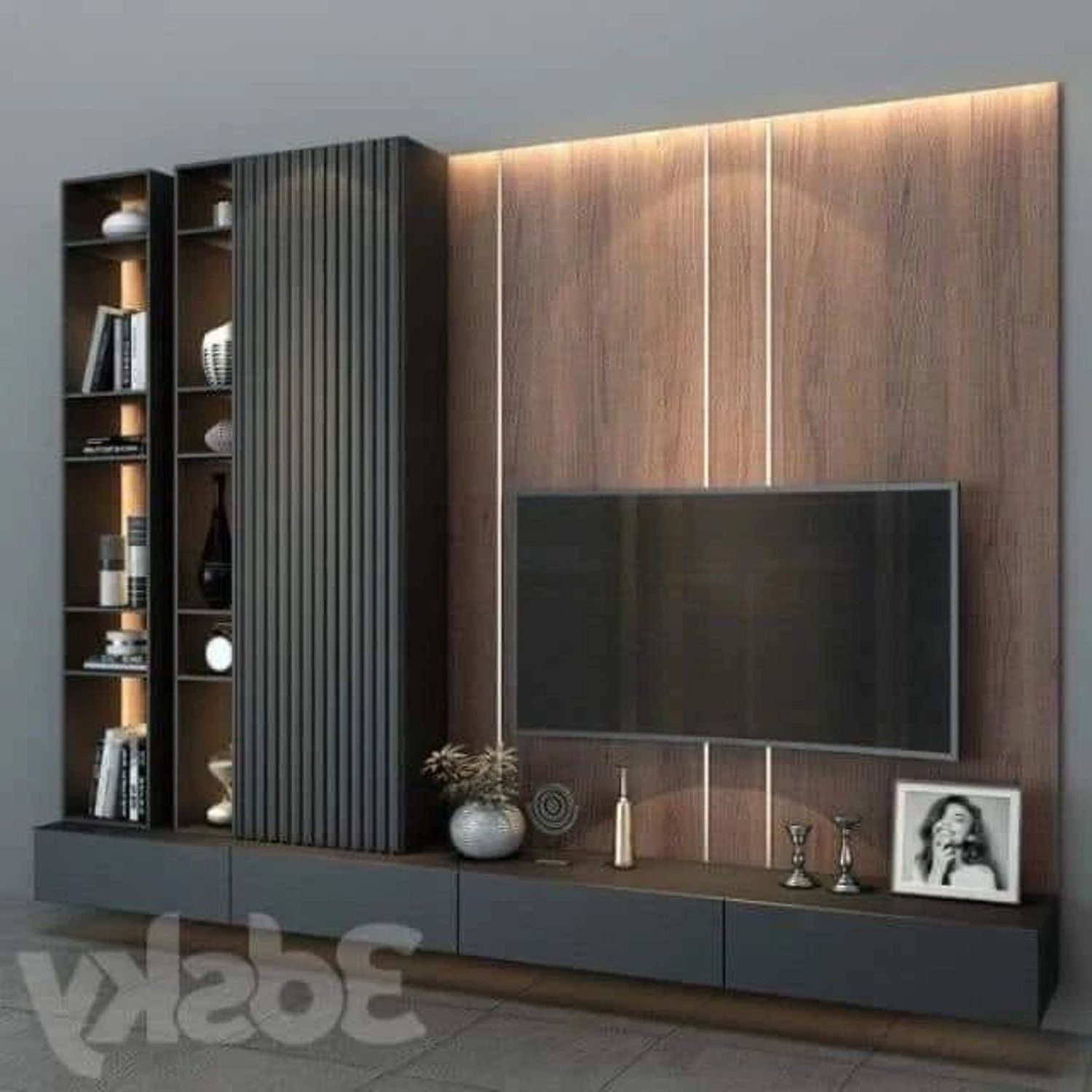 Elegant wooden entertainment unit with integrated lighting