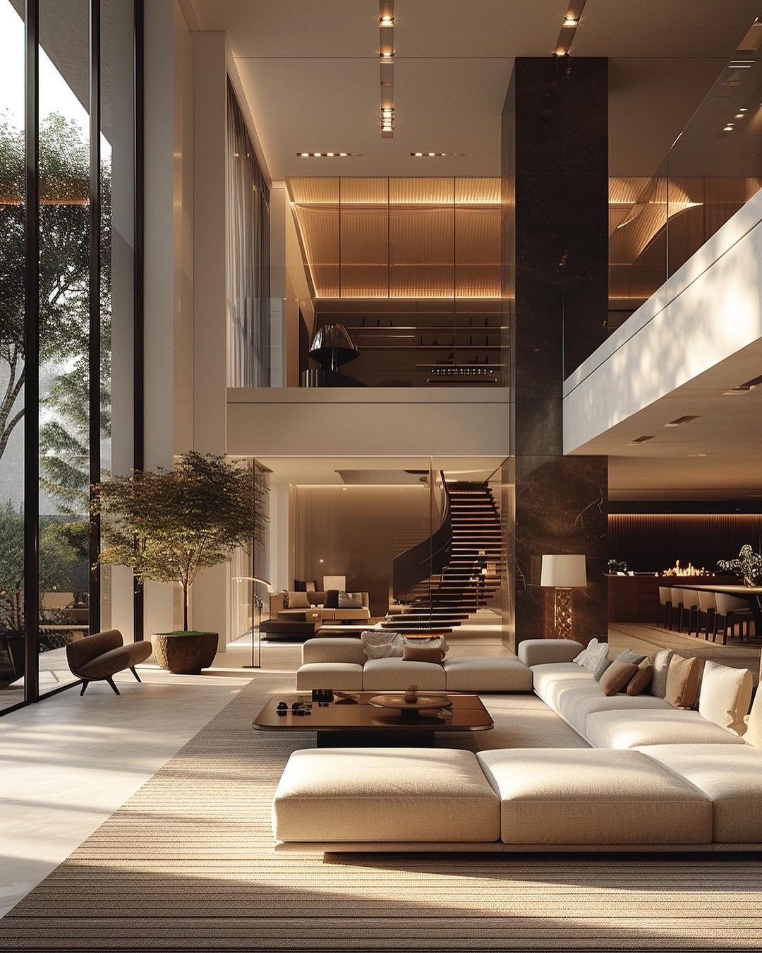 Modern and Spacious Living Room with High Ceilings