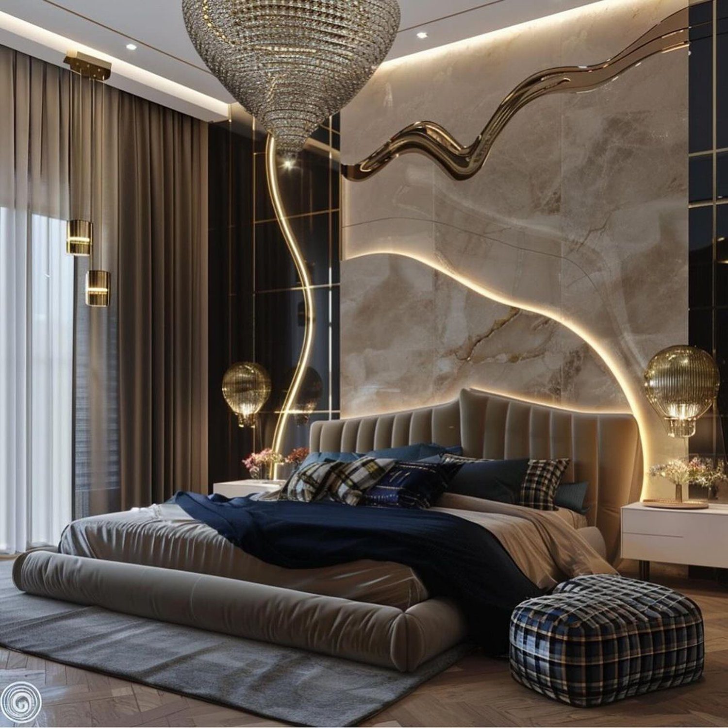 Elegantly designed bedroom with luxurious detailing