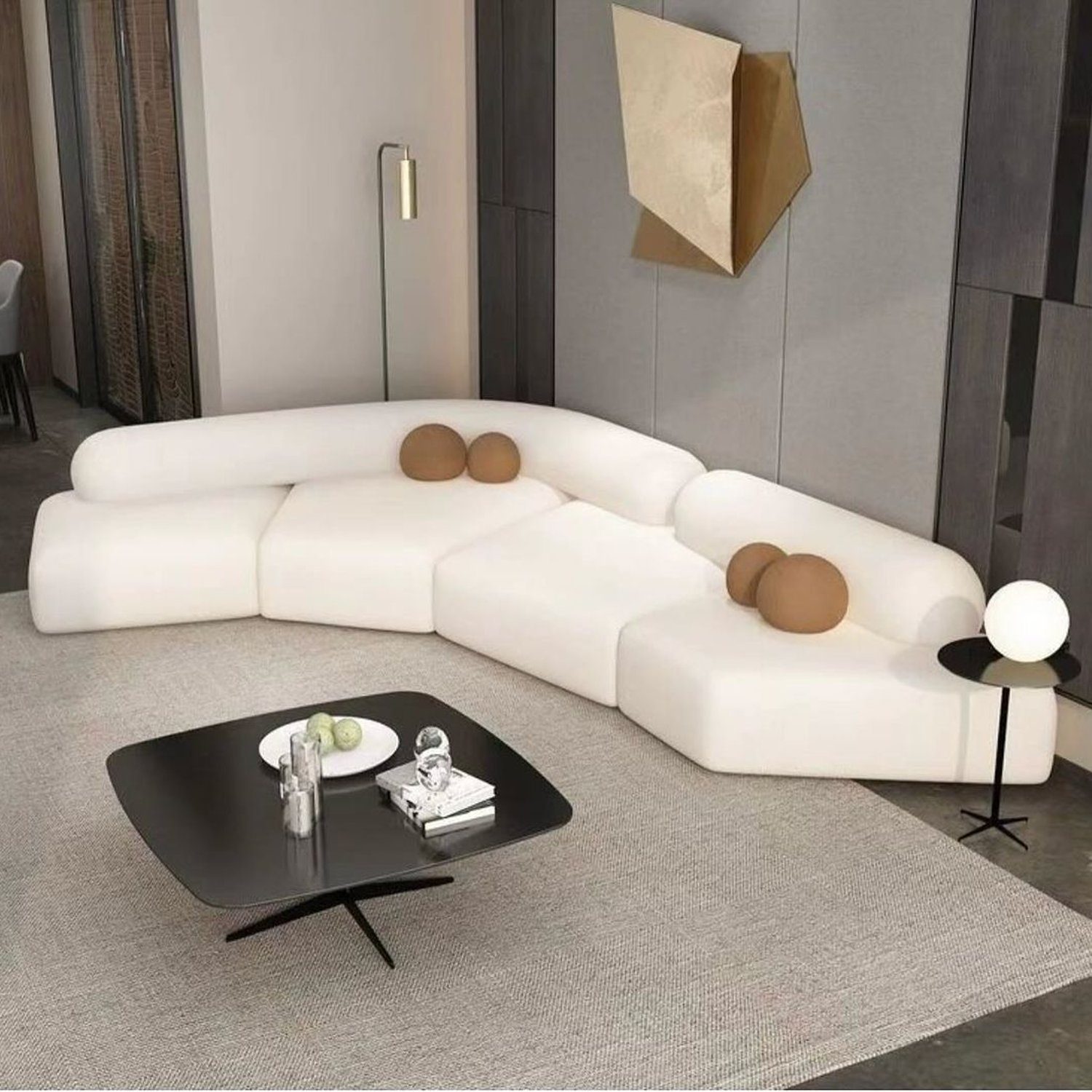 Chic modern living room with an innovative curved sofa