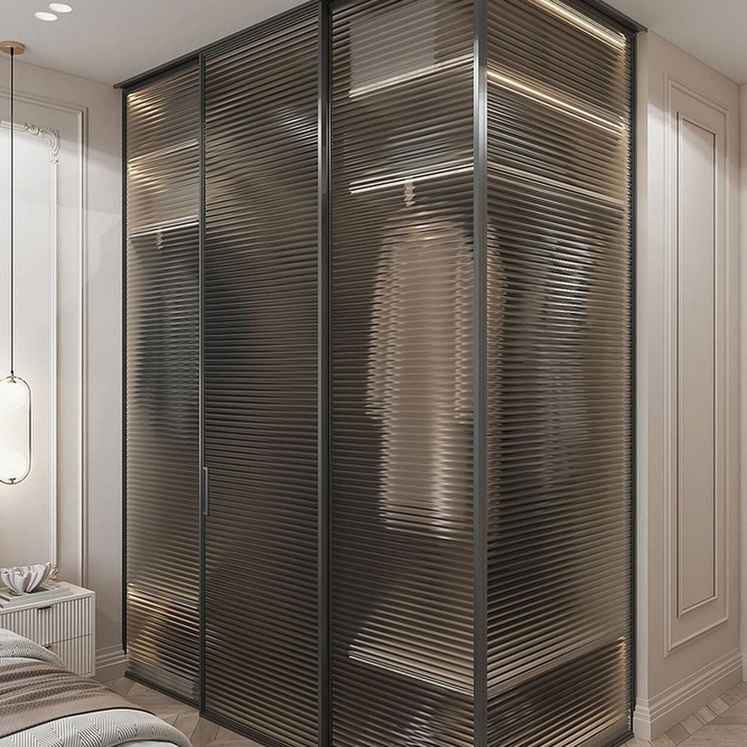 Elegant glass partition closet doors