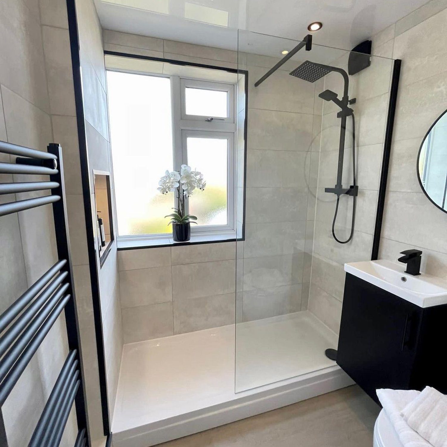 A modern bathroom with a sleek design