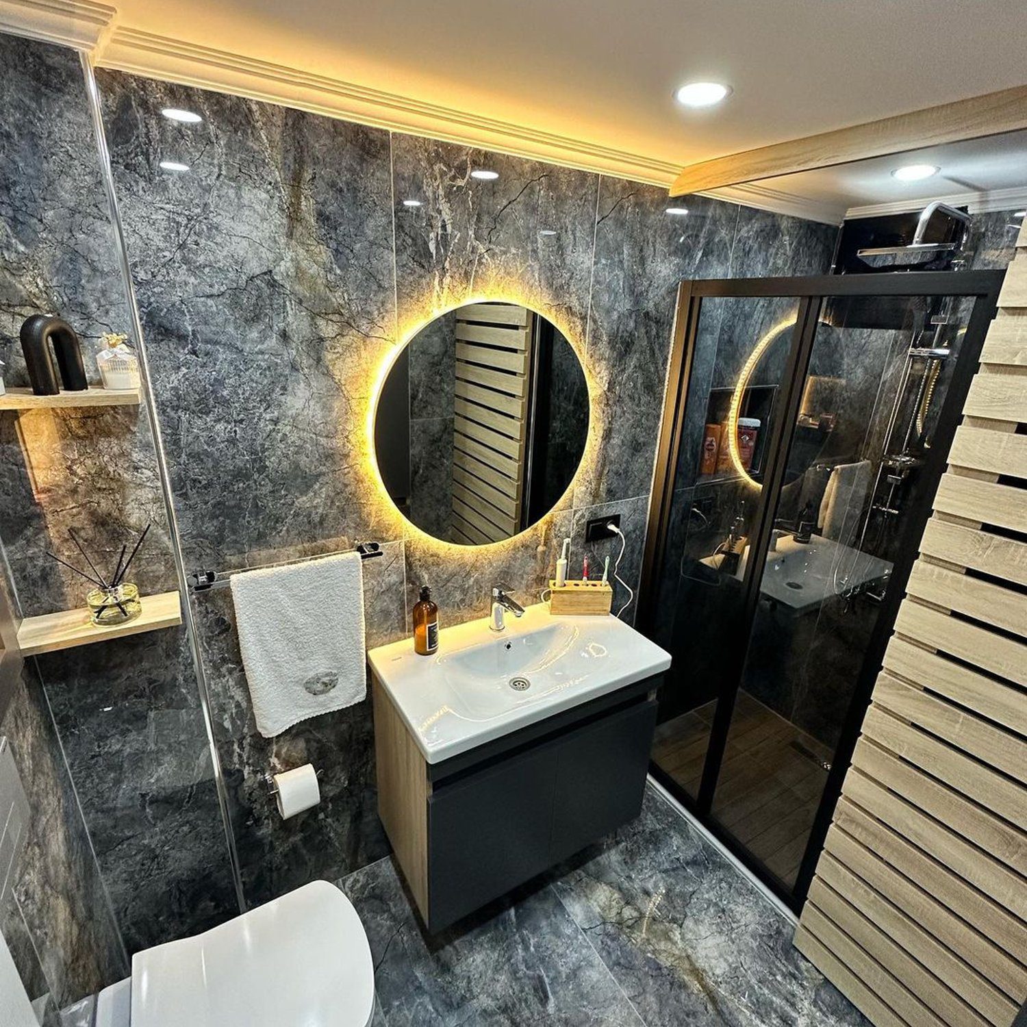 Luxurious modern bathroom with LED mirror