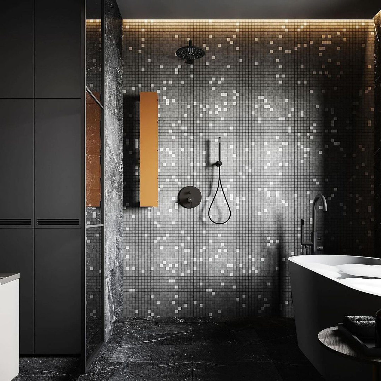 Elegant and modern bathroom design with mosaic tiles