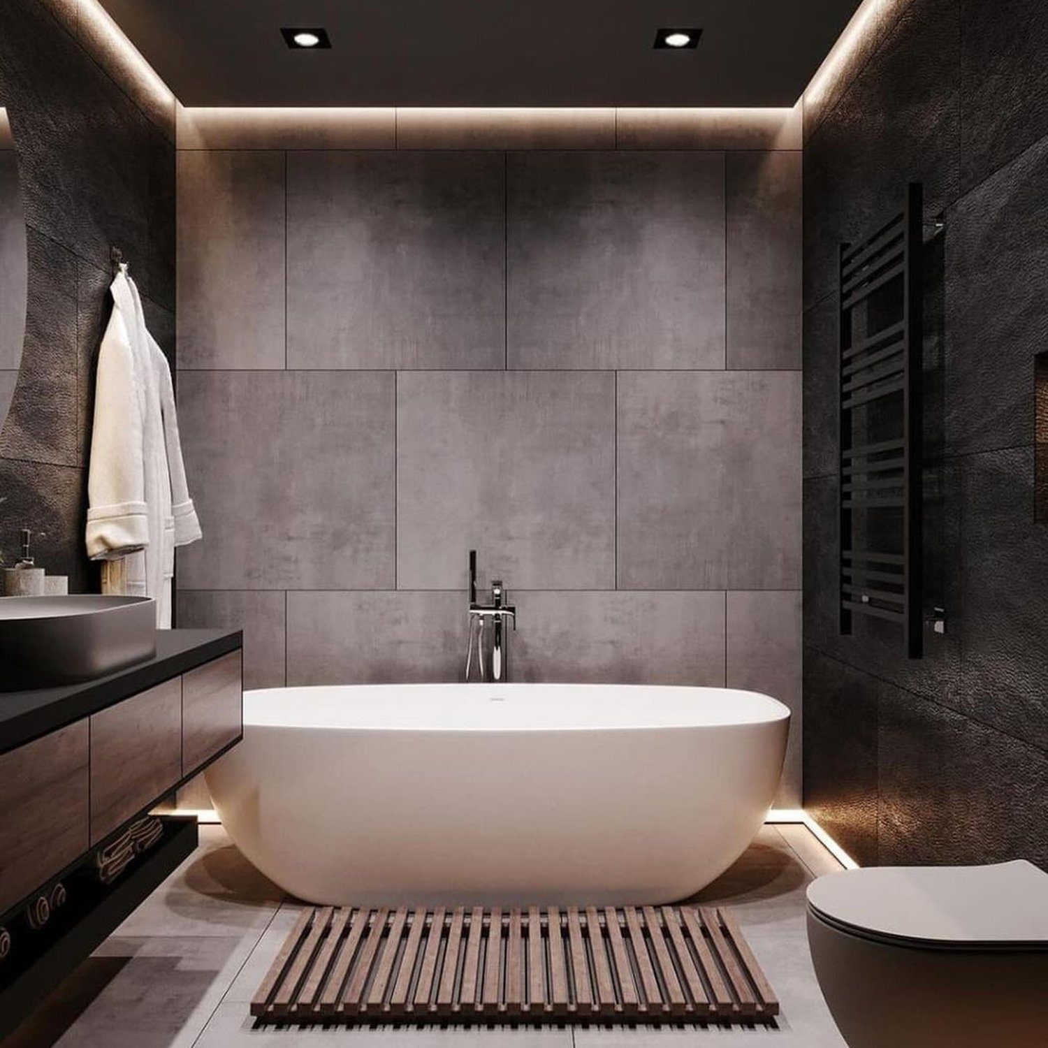 Elegant modern bathroom with a freestanding bathtub