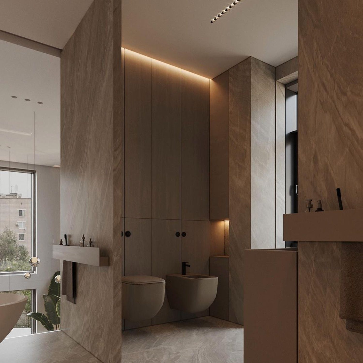 Elegant and modern bathroom with subtle lighting