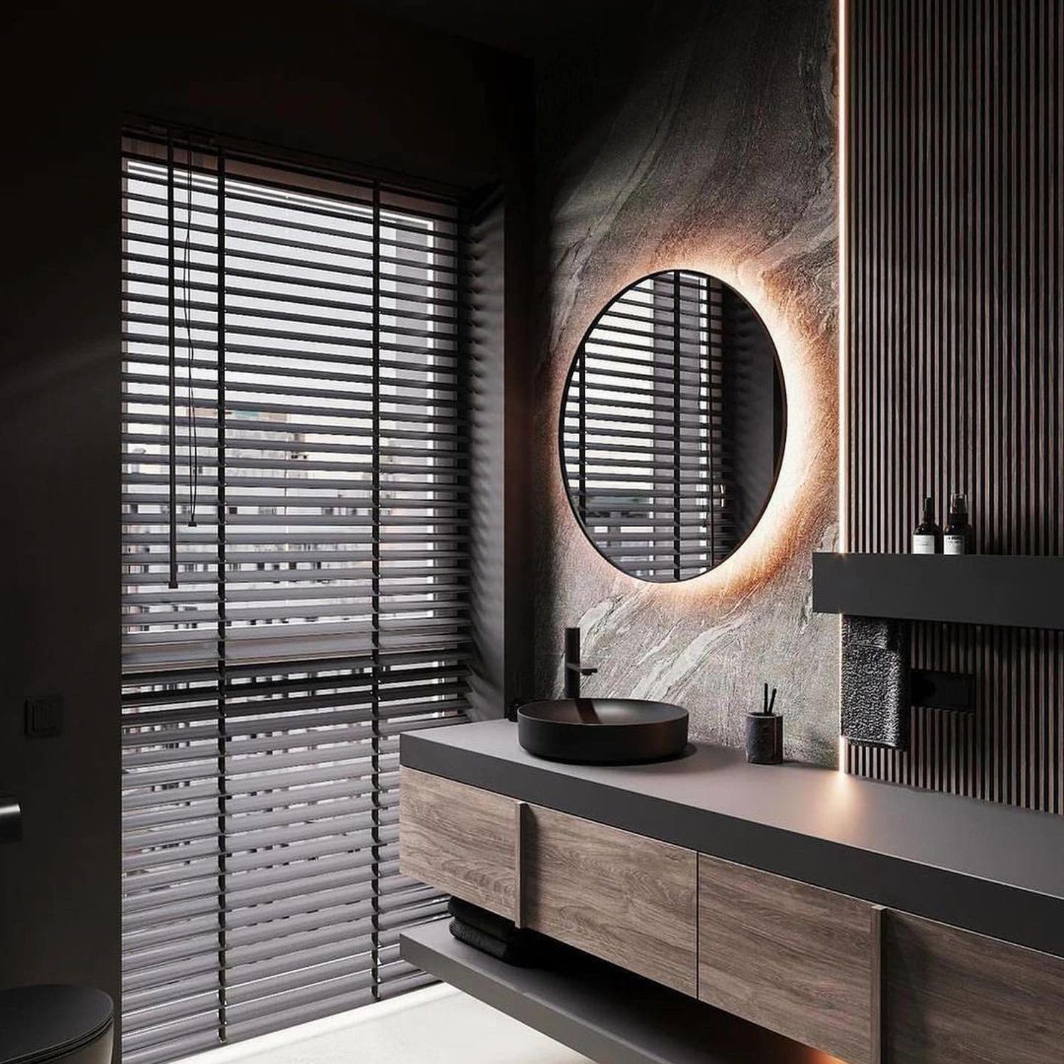 A modern bathroom with sleek design elements