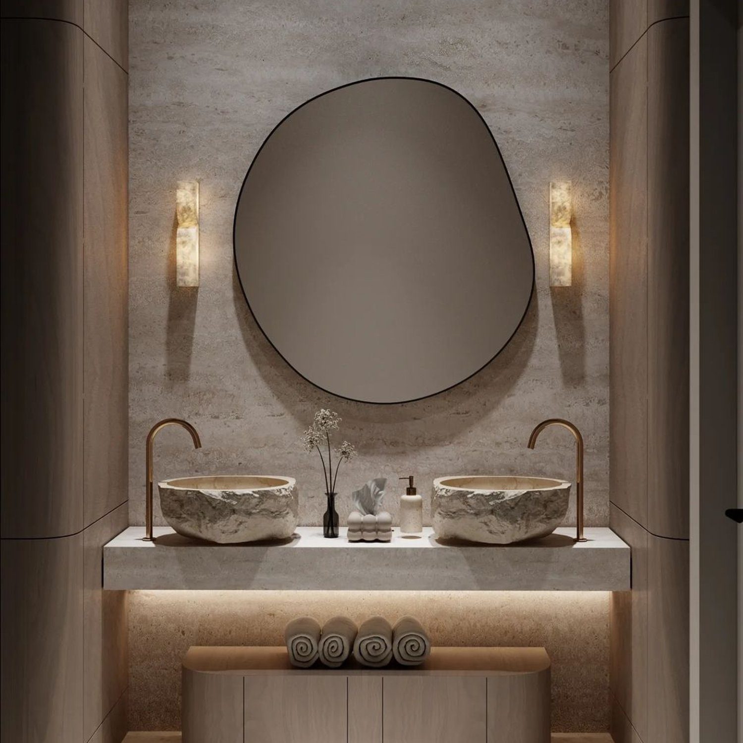 A luxurious modern bathroom with elegant features