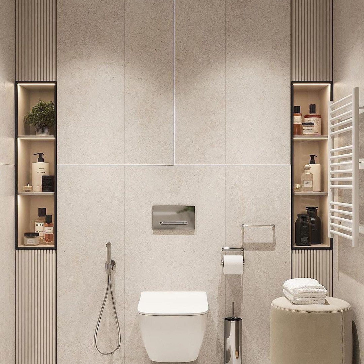 A minimalistic bathroom showcasing a blend of function and style