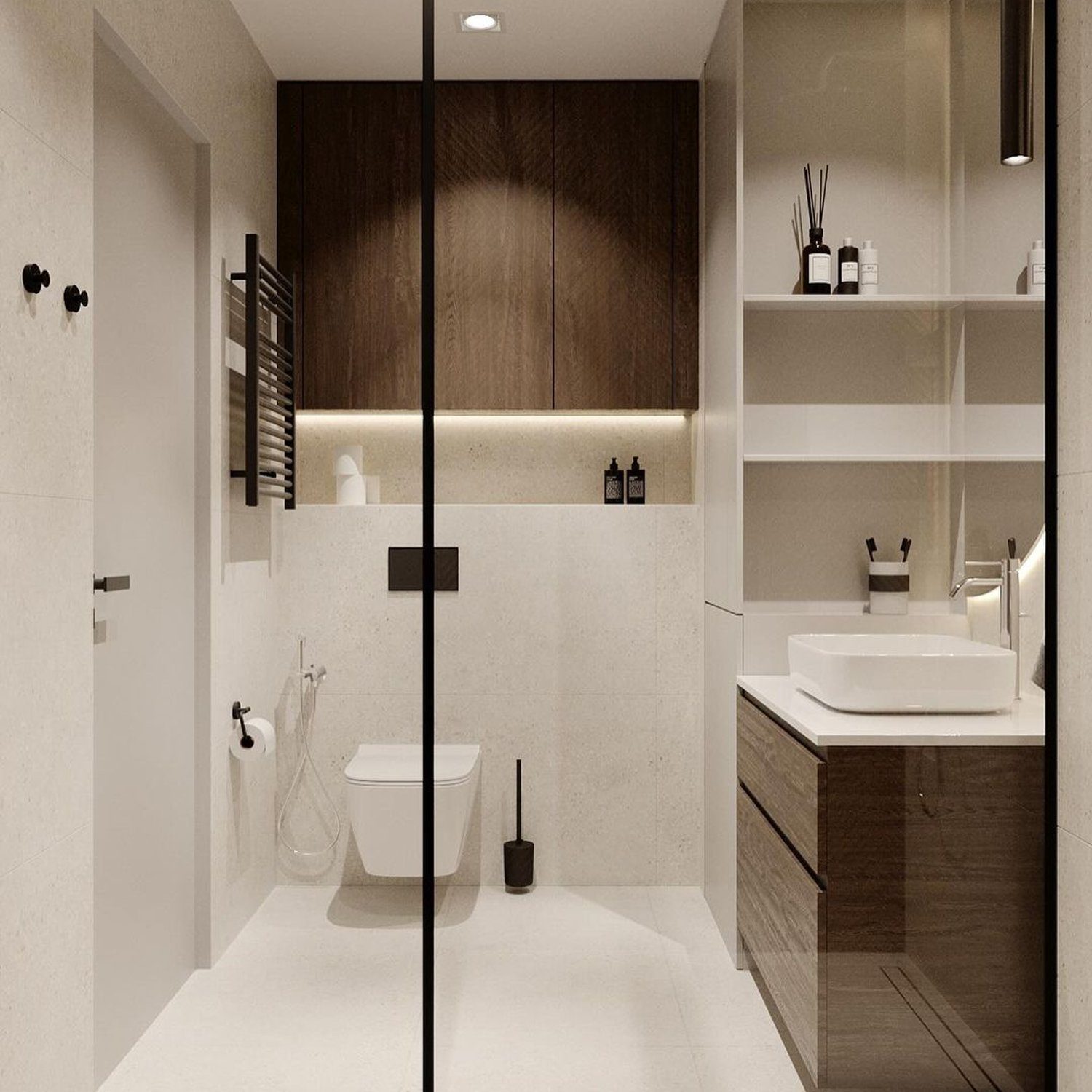 A modern bathroom design with sleek lines and a neutral color palette