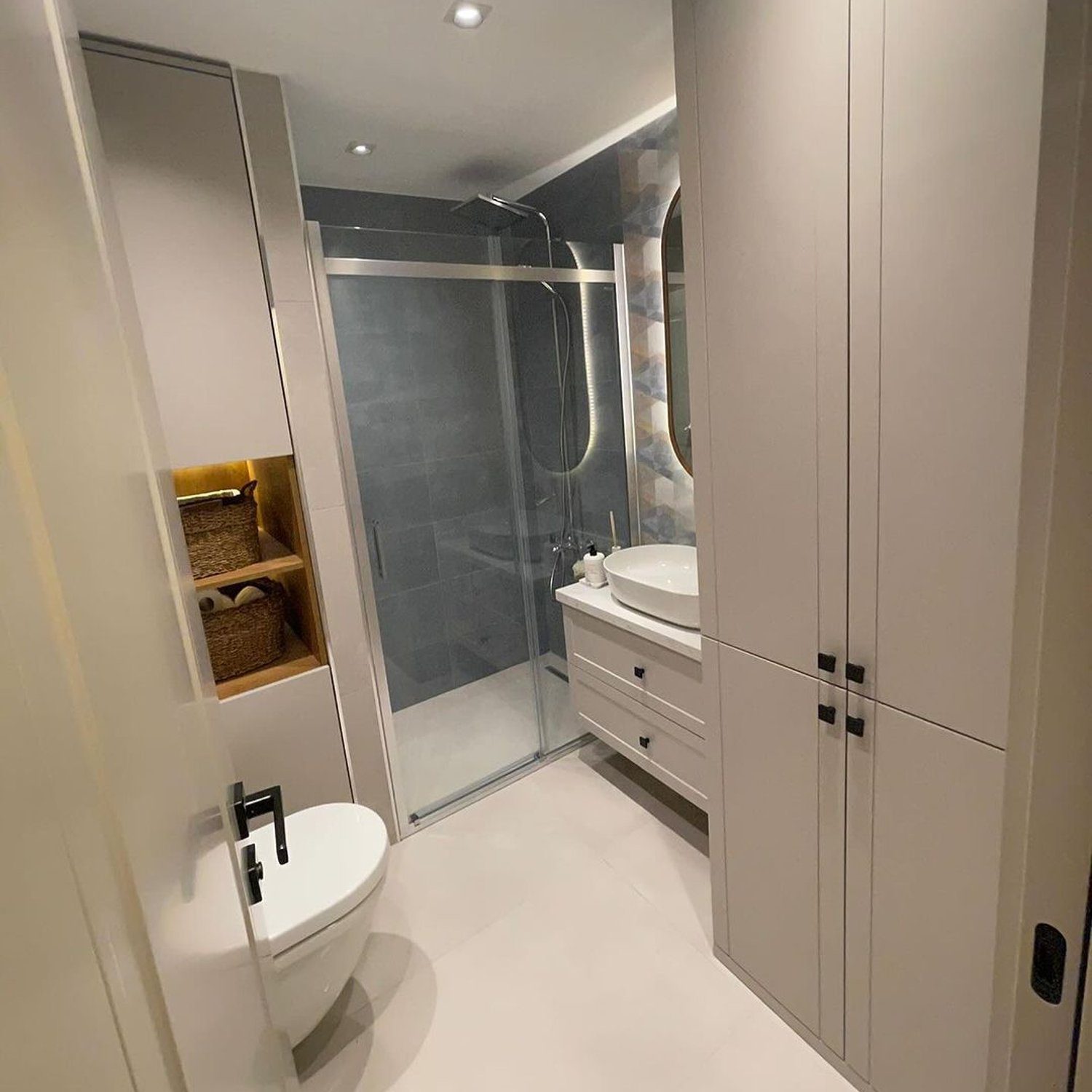 A modern and elegant bathroom with sleek finishes