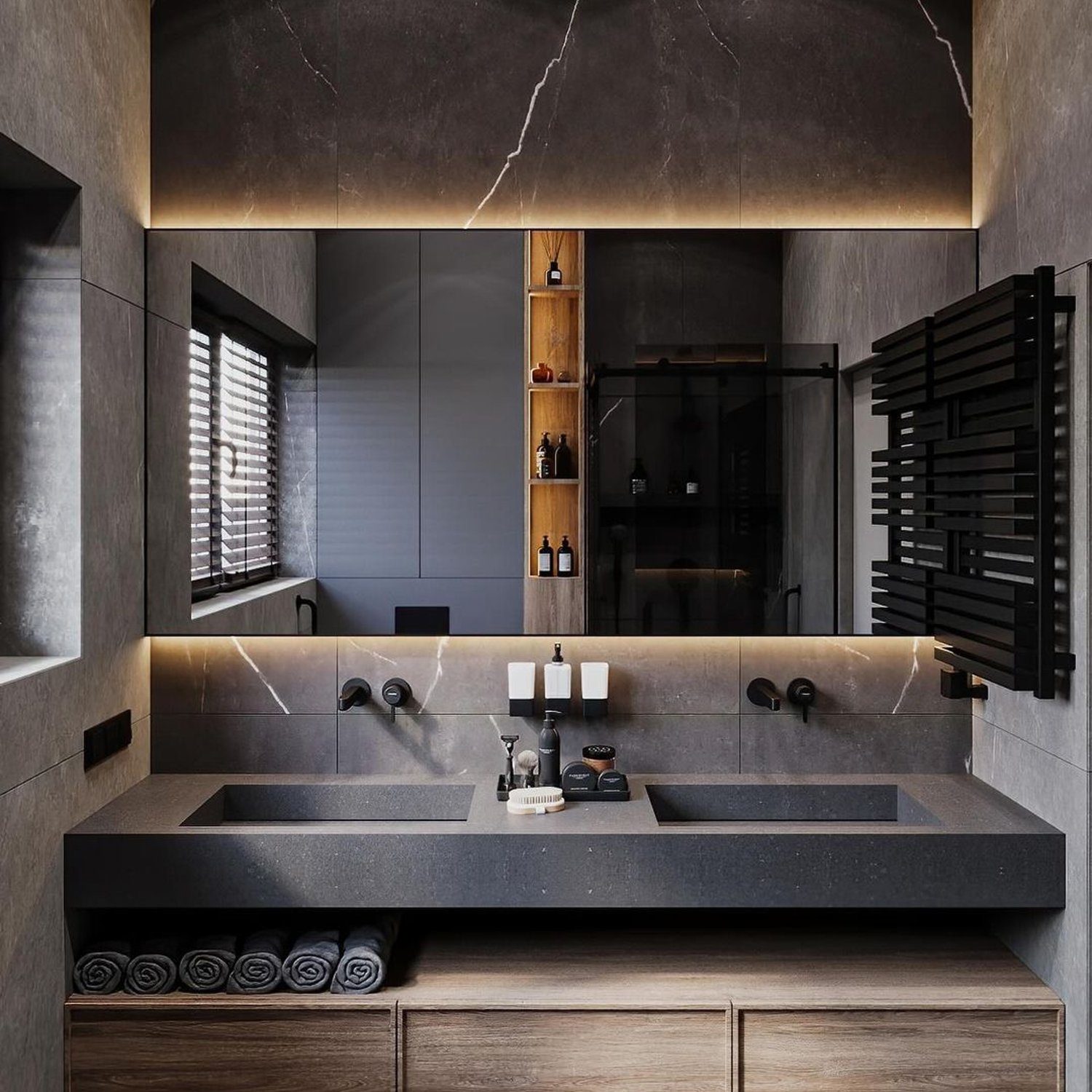 A sleek modern bathroom with a sophisticated feel