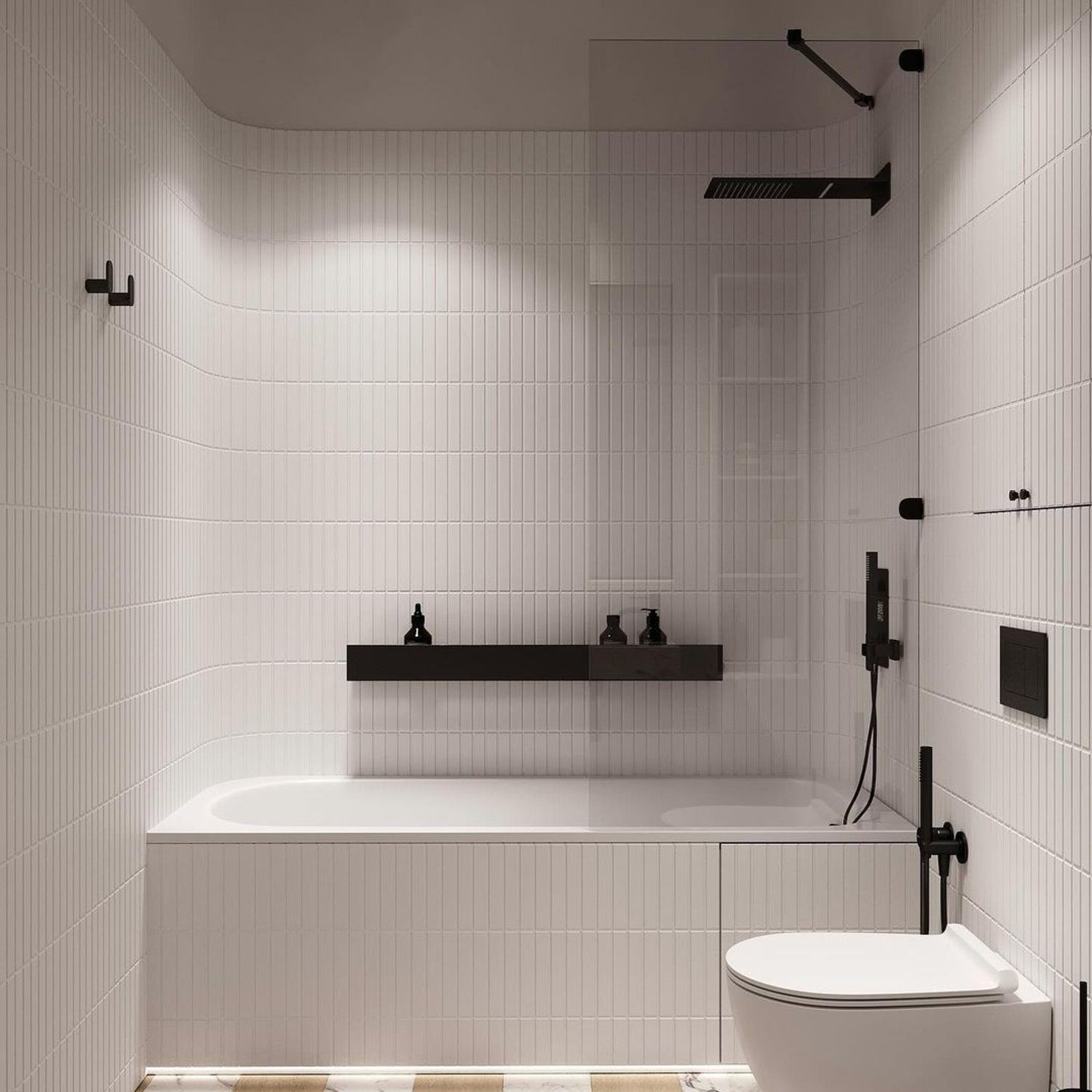 Elegantly designed modern bathroom with a monochromatic theme