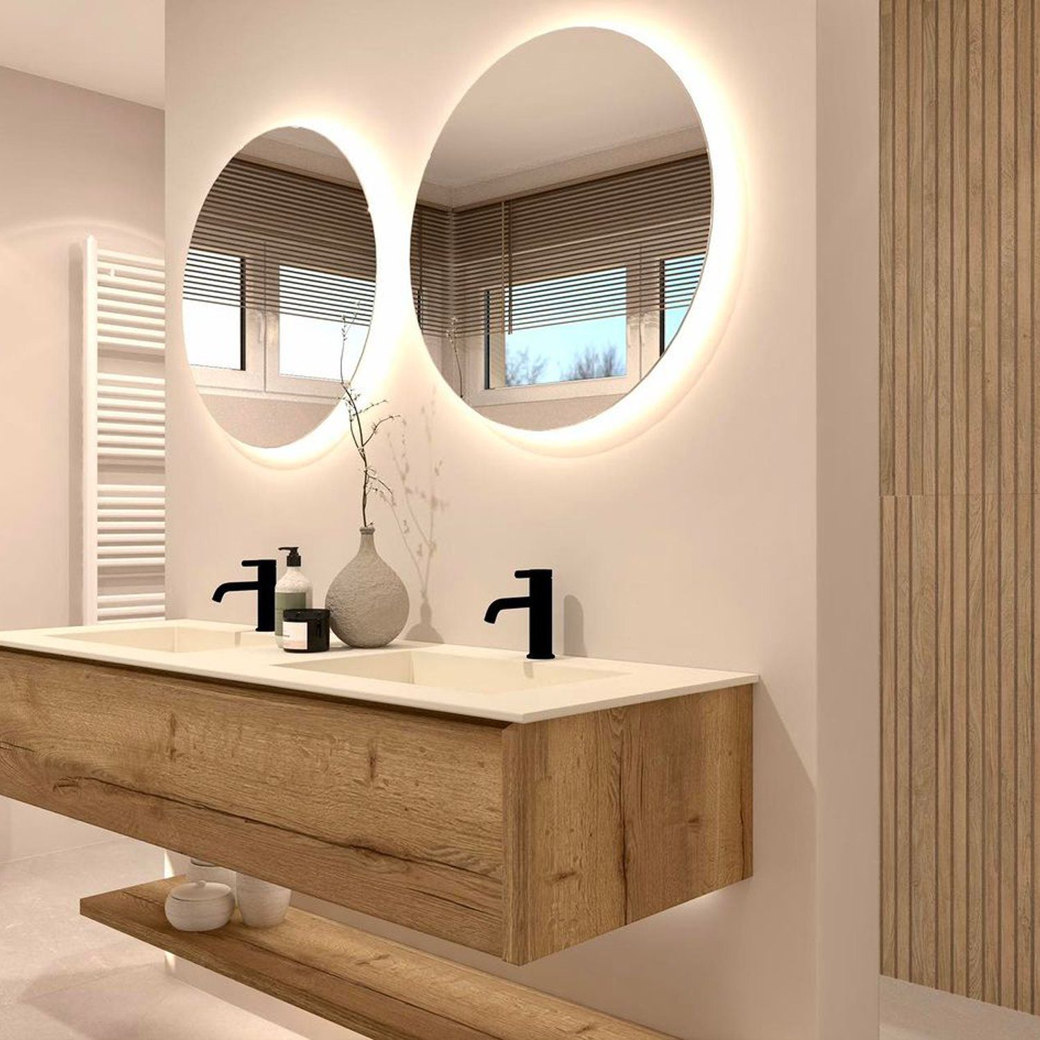 Modern bathroom with wooden vanity