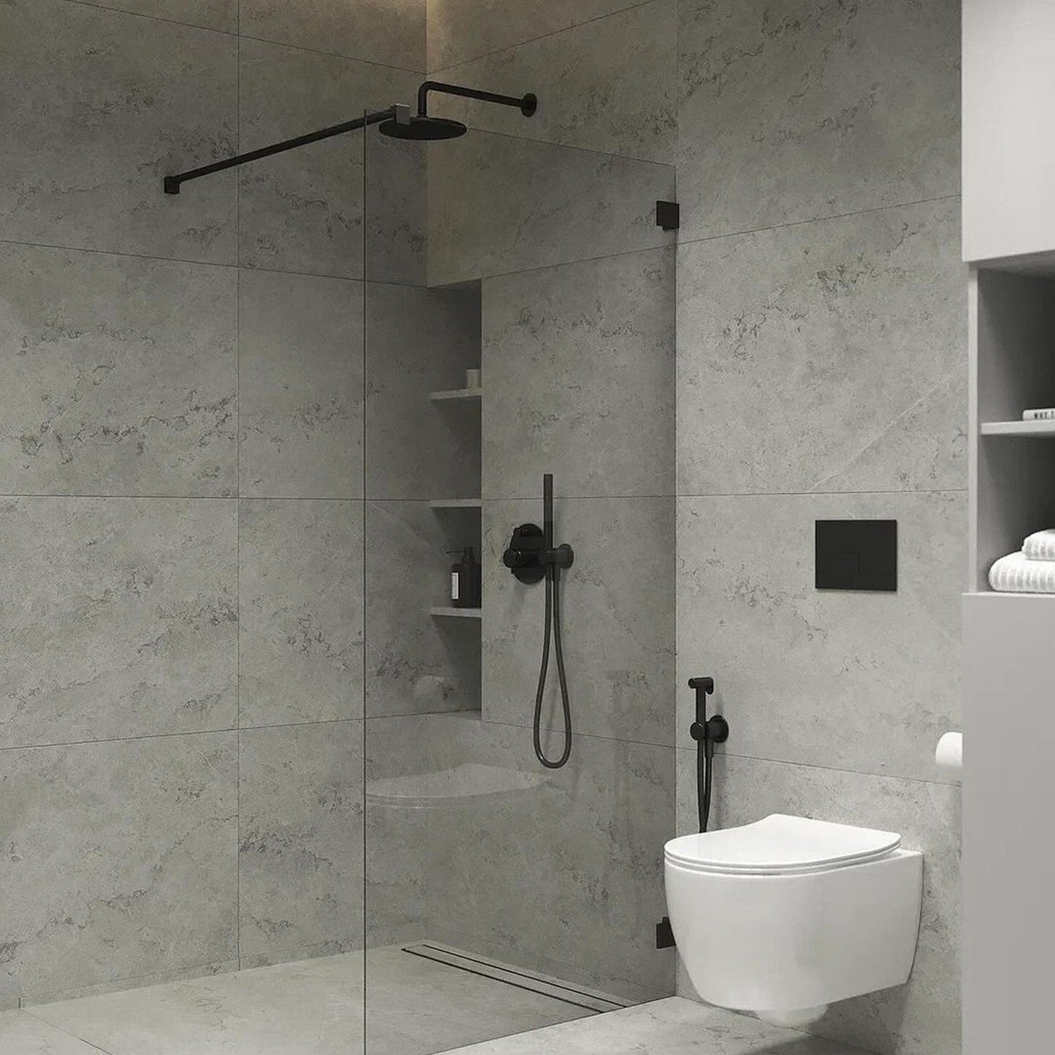 Contemporary gray marble bathroom design