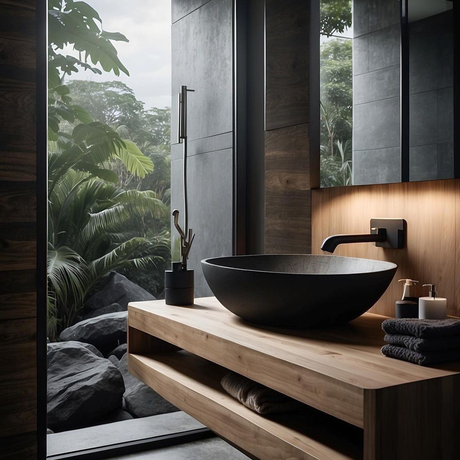 A tranquil bathroom setting with a modern design