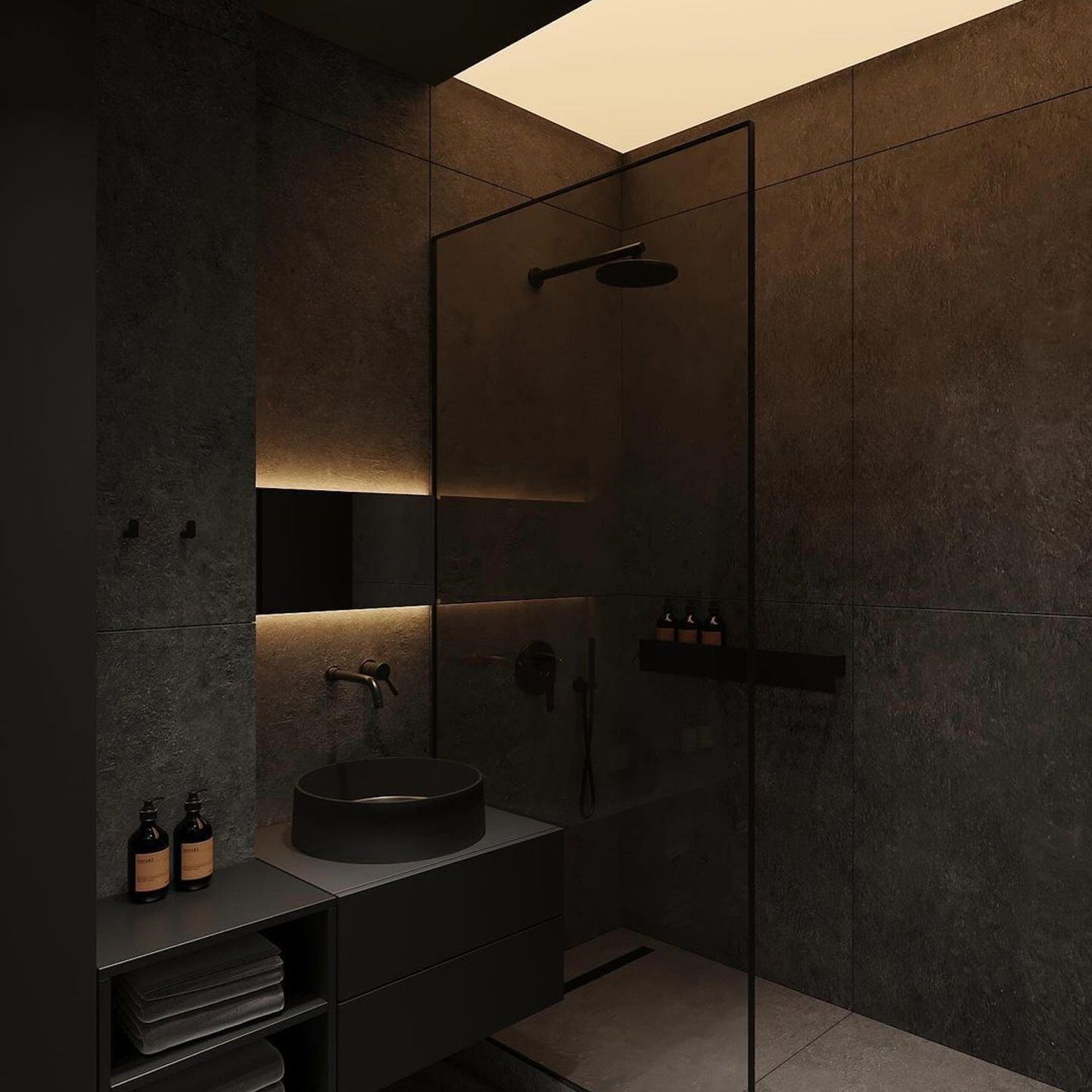 Modern bathroom with dark tones