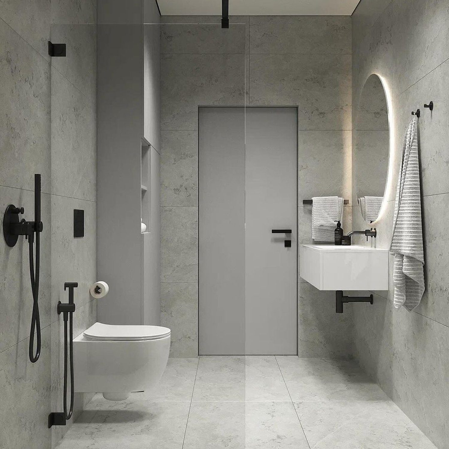 Modern and minimalist bathroom with sleek fixtures