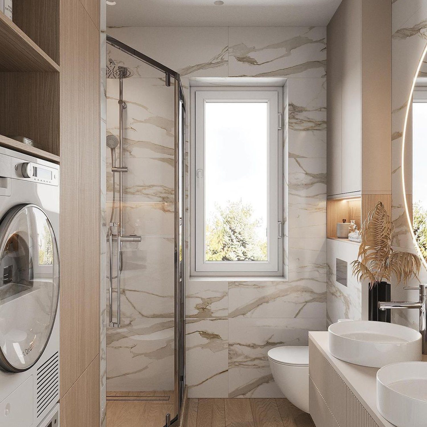 Elegant Bathroom with Laundry Integration