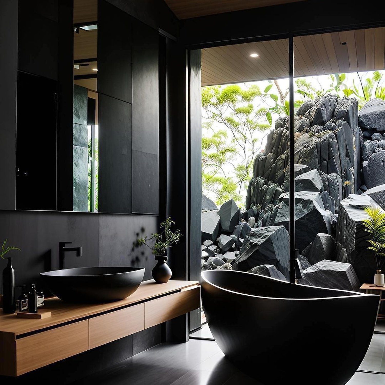 A luxurious bathroom with natural views