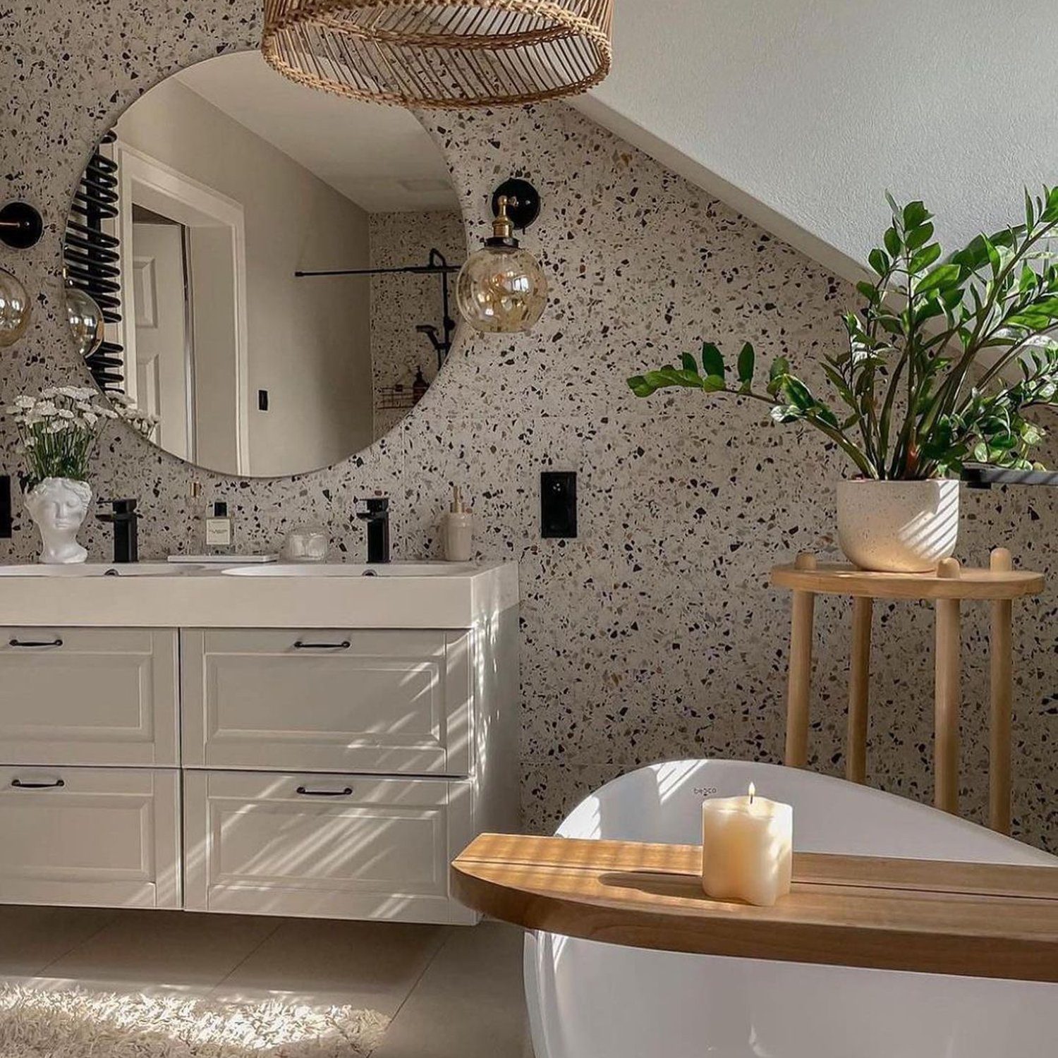 Stylish Bathroom With Terrazzo Walls