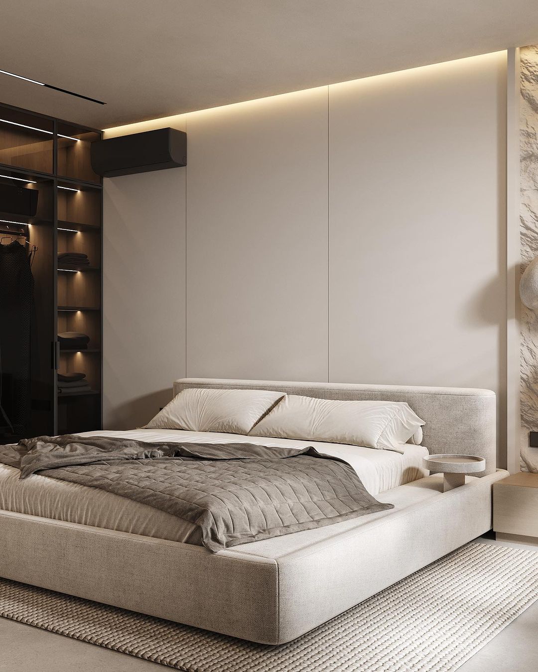 A modern bedroom with a sleek design