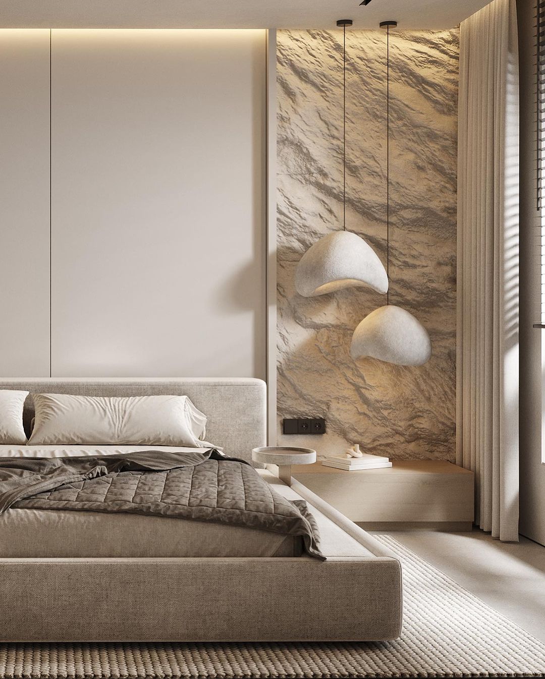 A serene and minimalist bedroom design