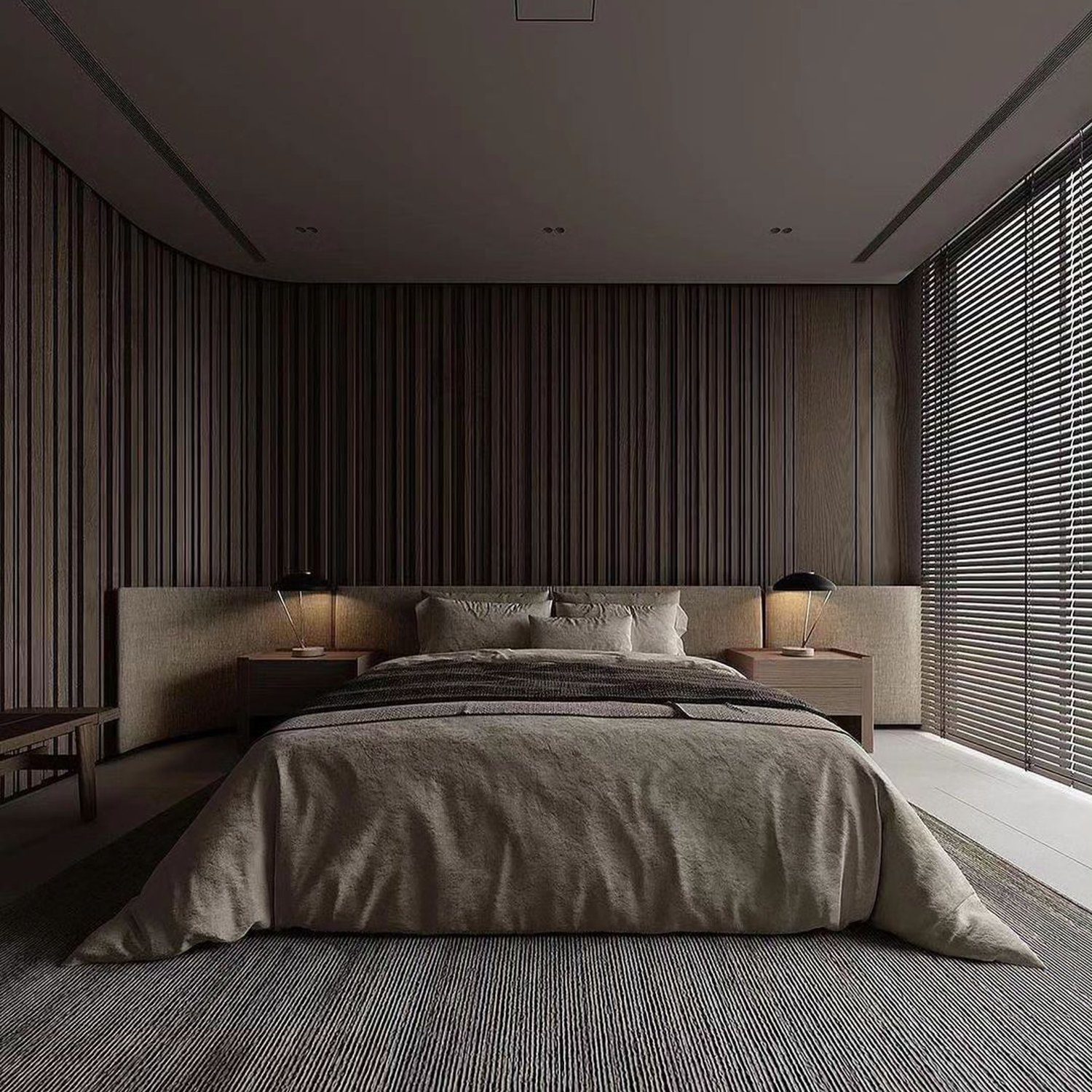 Elegant and minimalistic bedroom featuring harmonious tones