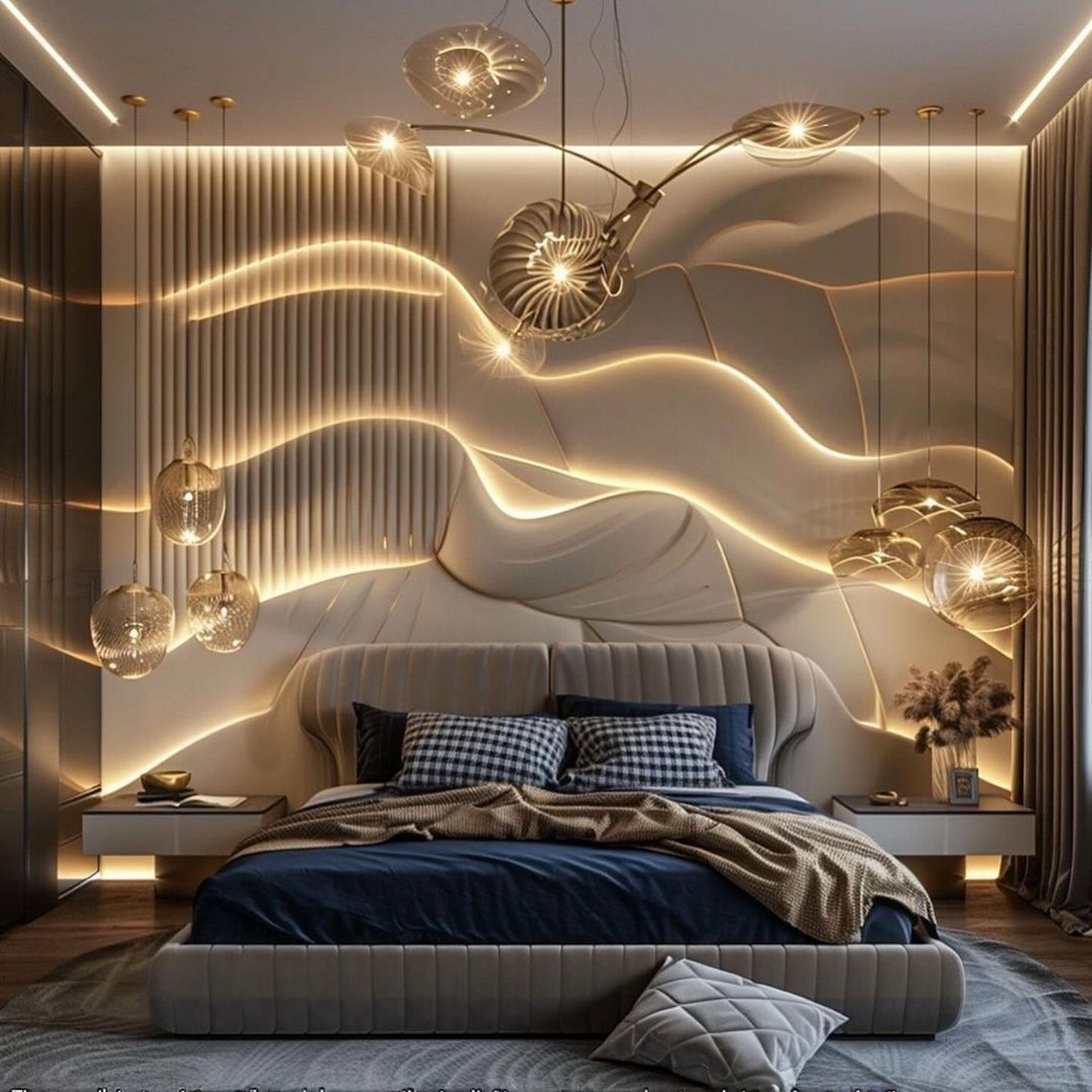 Elegantly designed bedroom with dynamic lighting