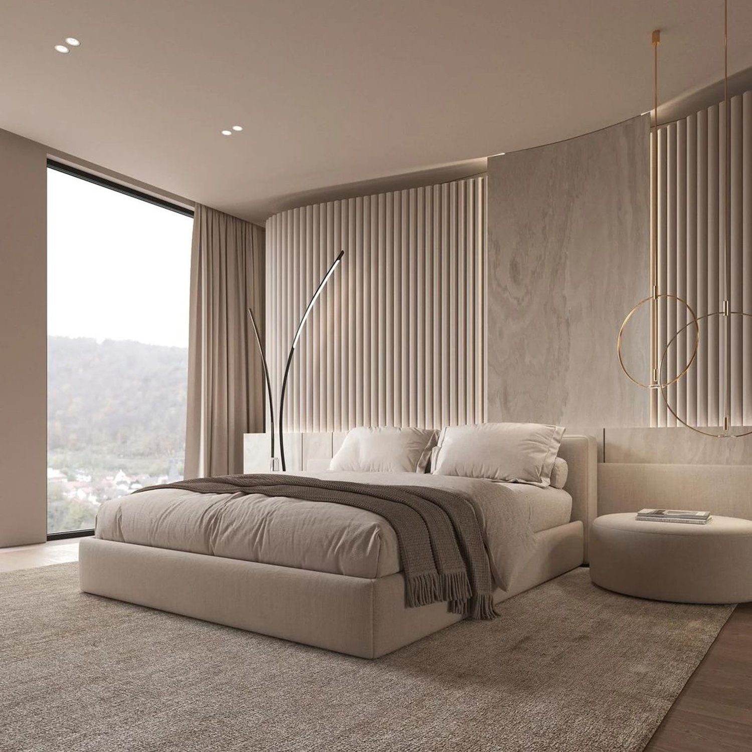 Elegant modern bedroom with a panoramic view