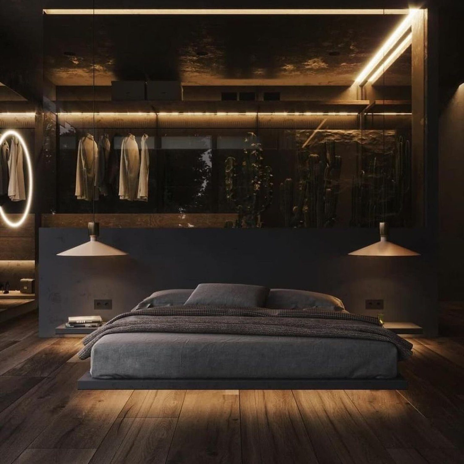 Sleek and modern bedroom design with ambient lighting