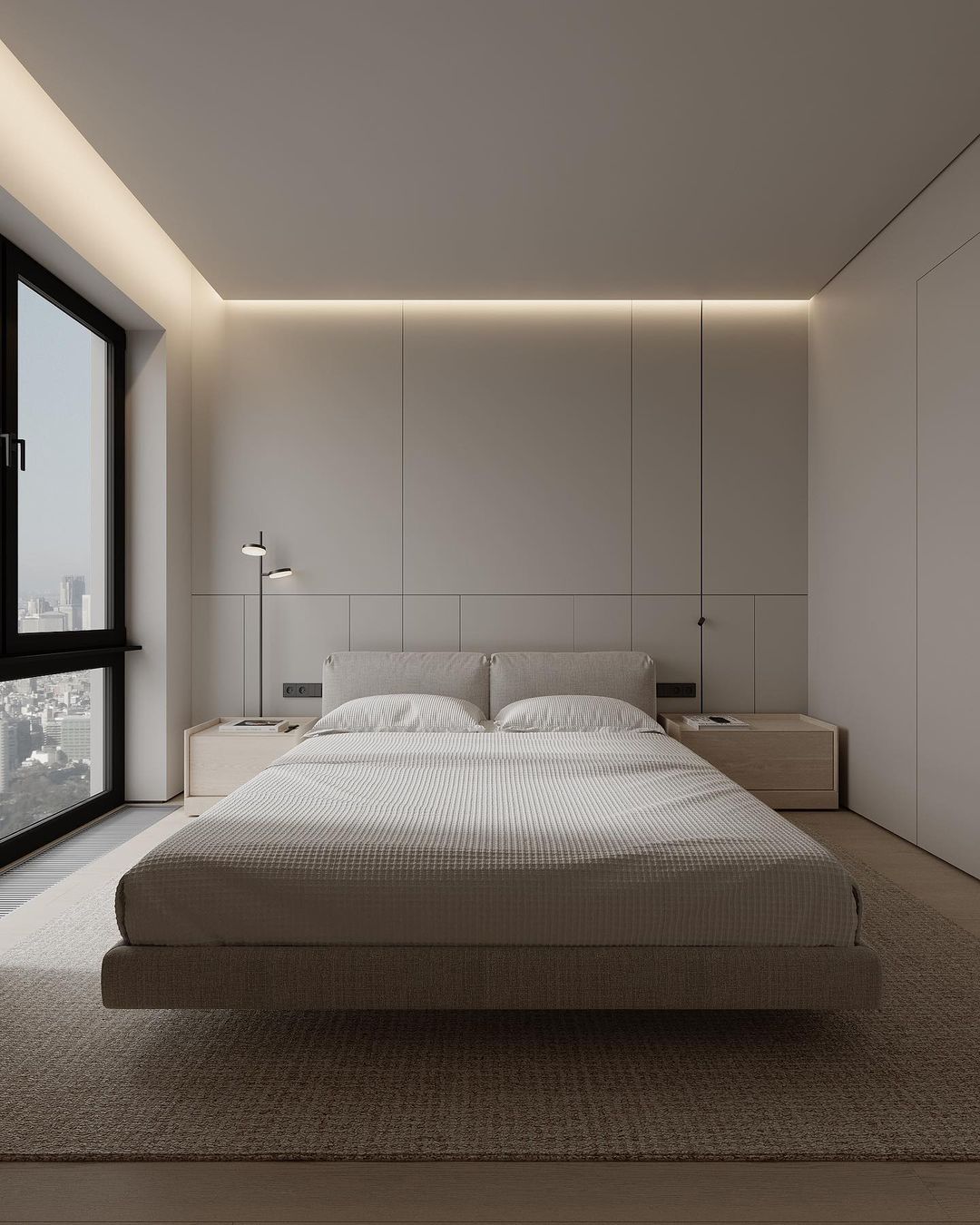 Minimalist modern bedroom with ample natural light