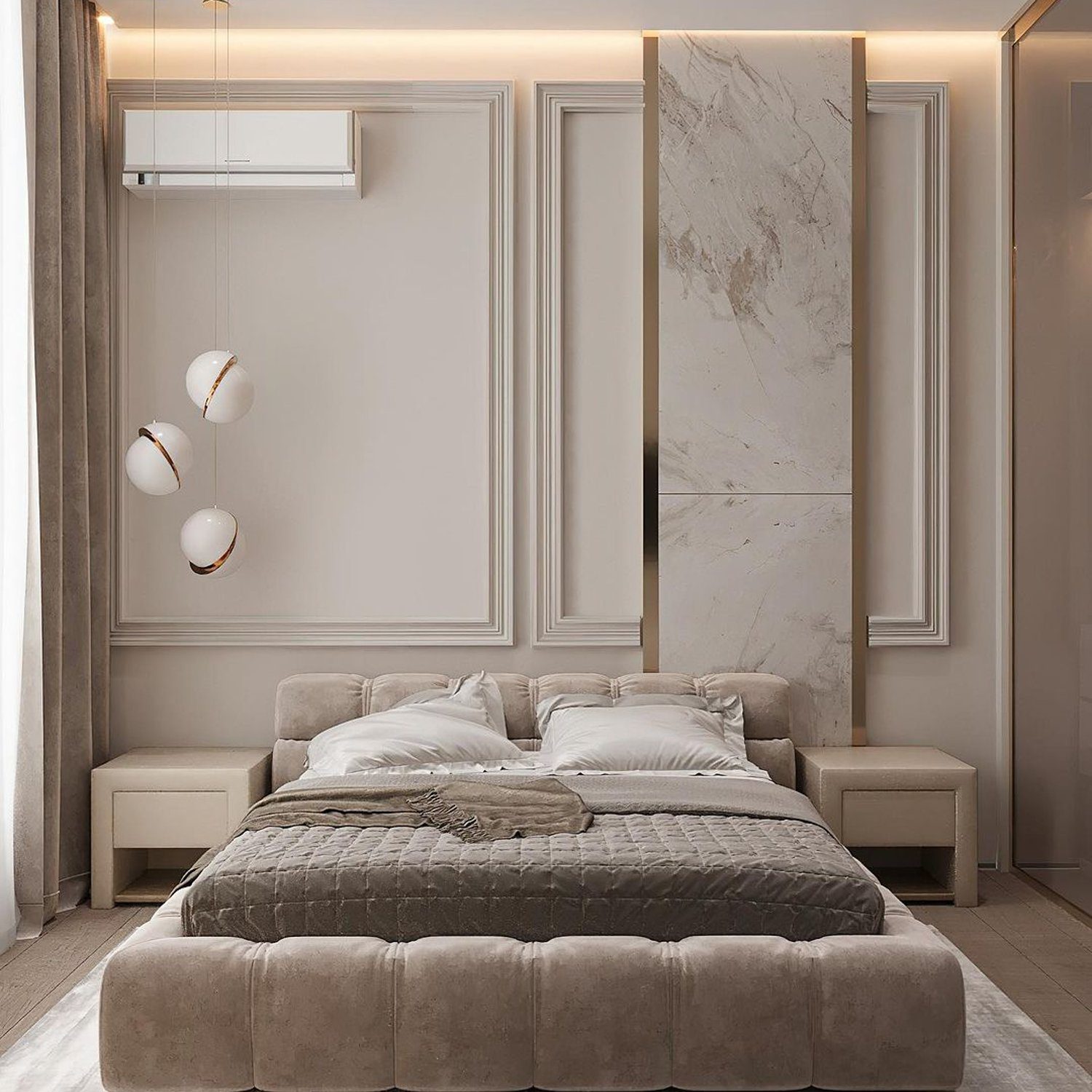 Elegant modern bedroom with plush textures