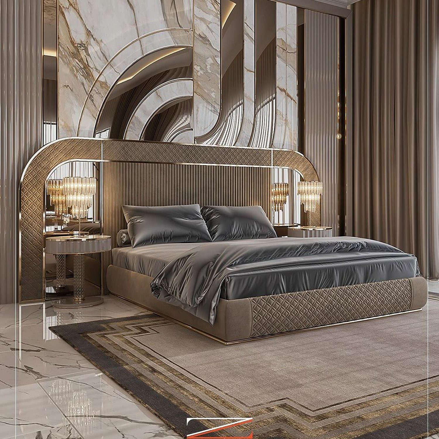 Luxurious modern bedroom design with elegant detailing