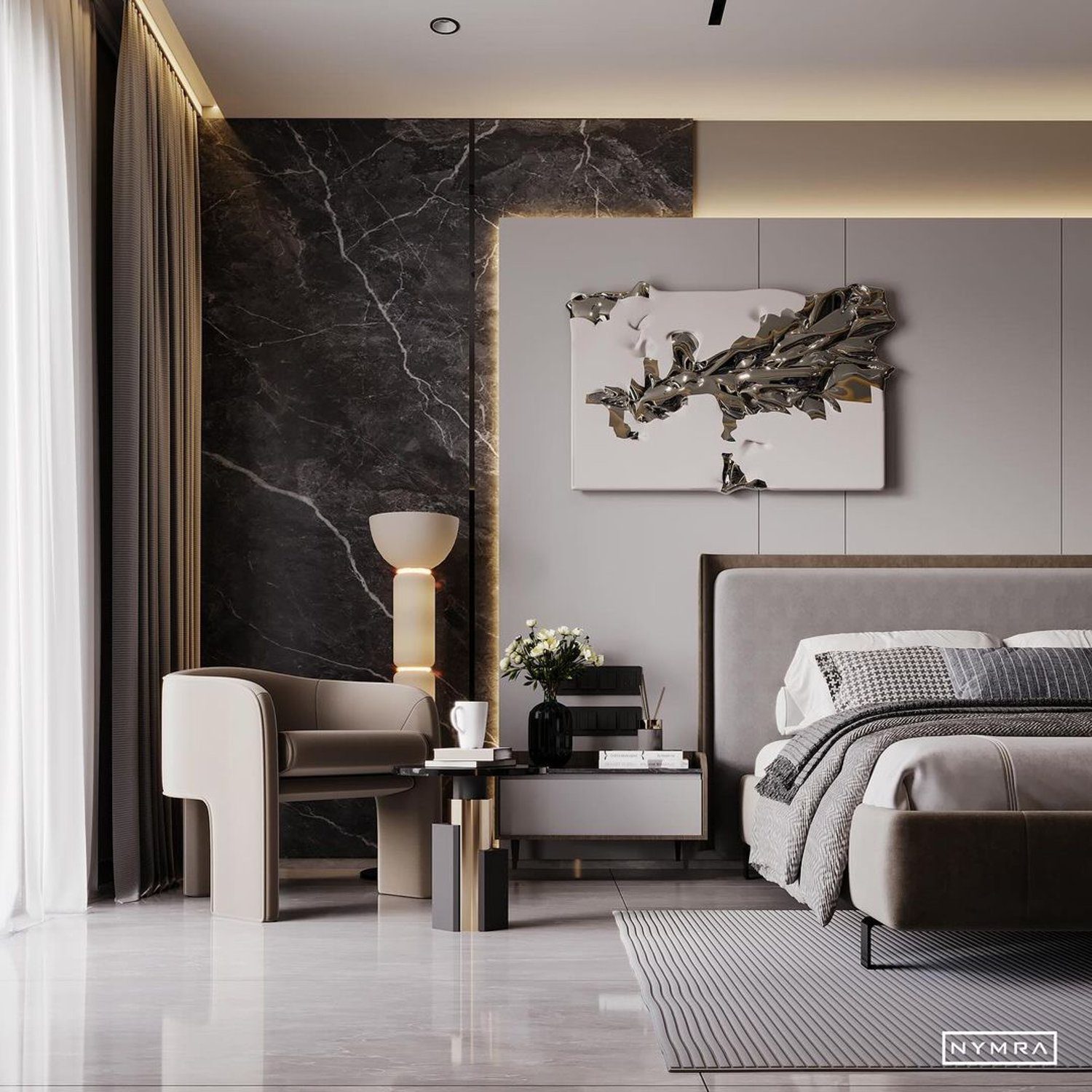 Elegant modern bedroom featuring a luxurious design