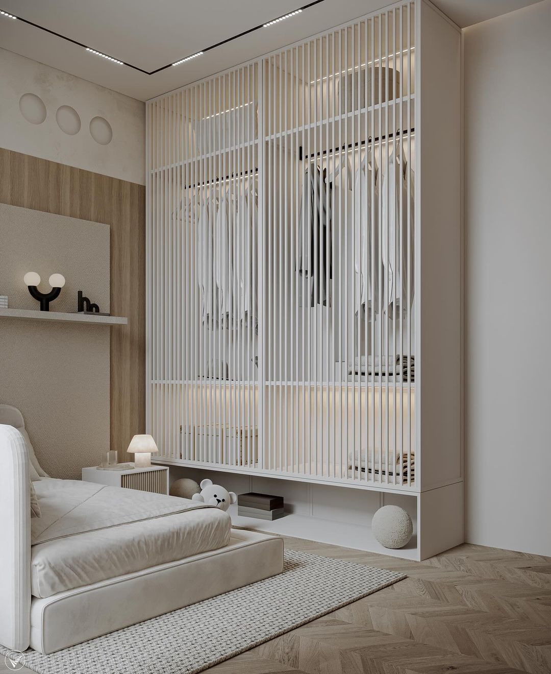 Modern Bedroom with Slatted Closet Design