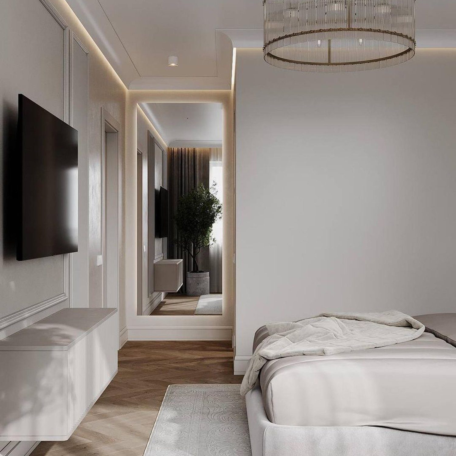 Elegant modern bedroom with ambient lighting