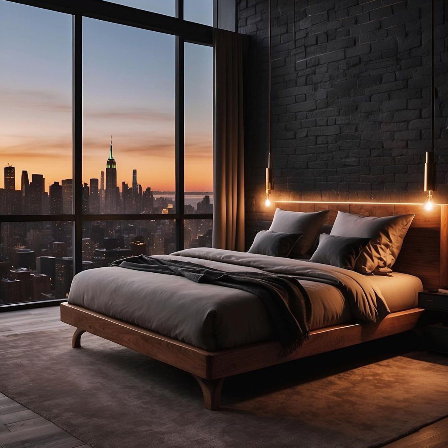 Elegant bedroom with a breathtaking city view