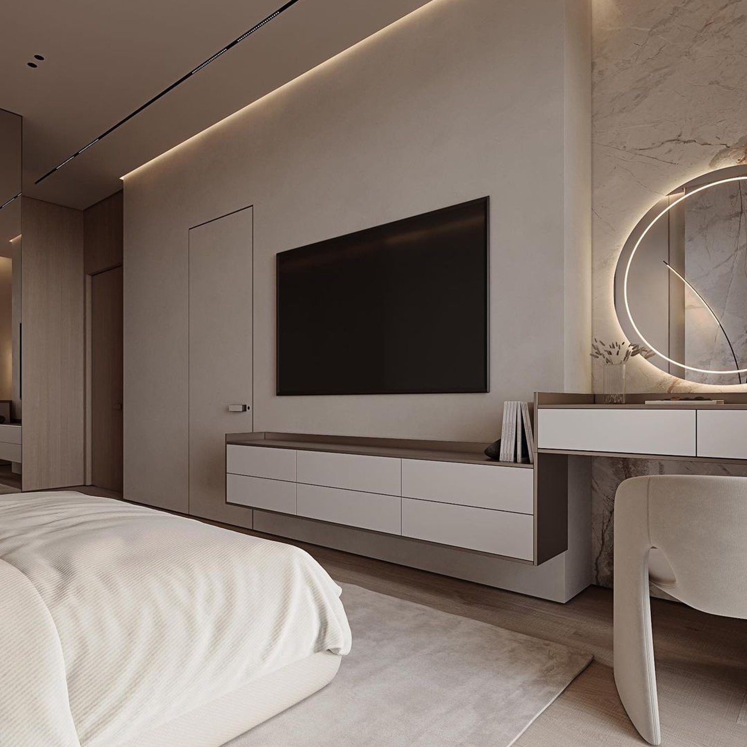 A sophisticated and modern bedroom