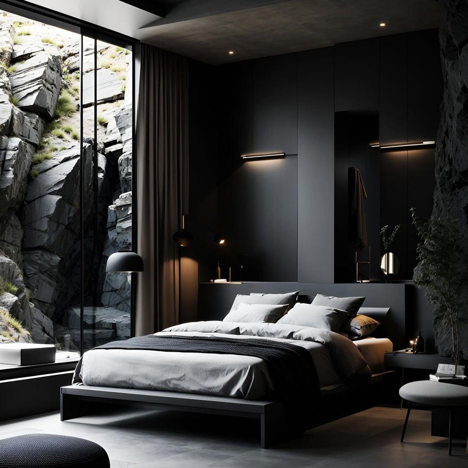 Luxurious modern bedroom with a breathtaking mountain view