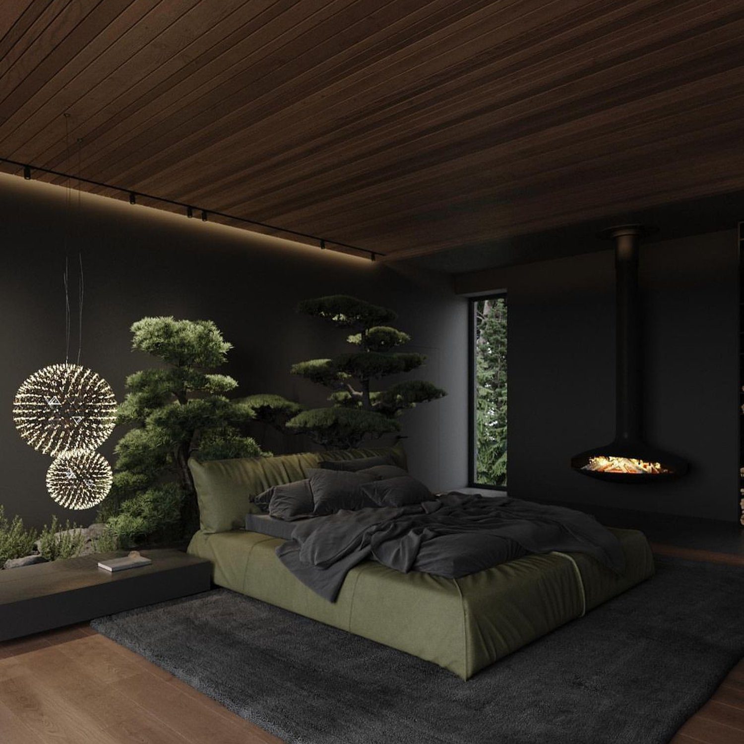 A serene bedroom retreat with harmonious natural elements