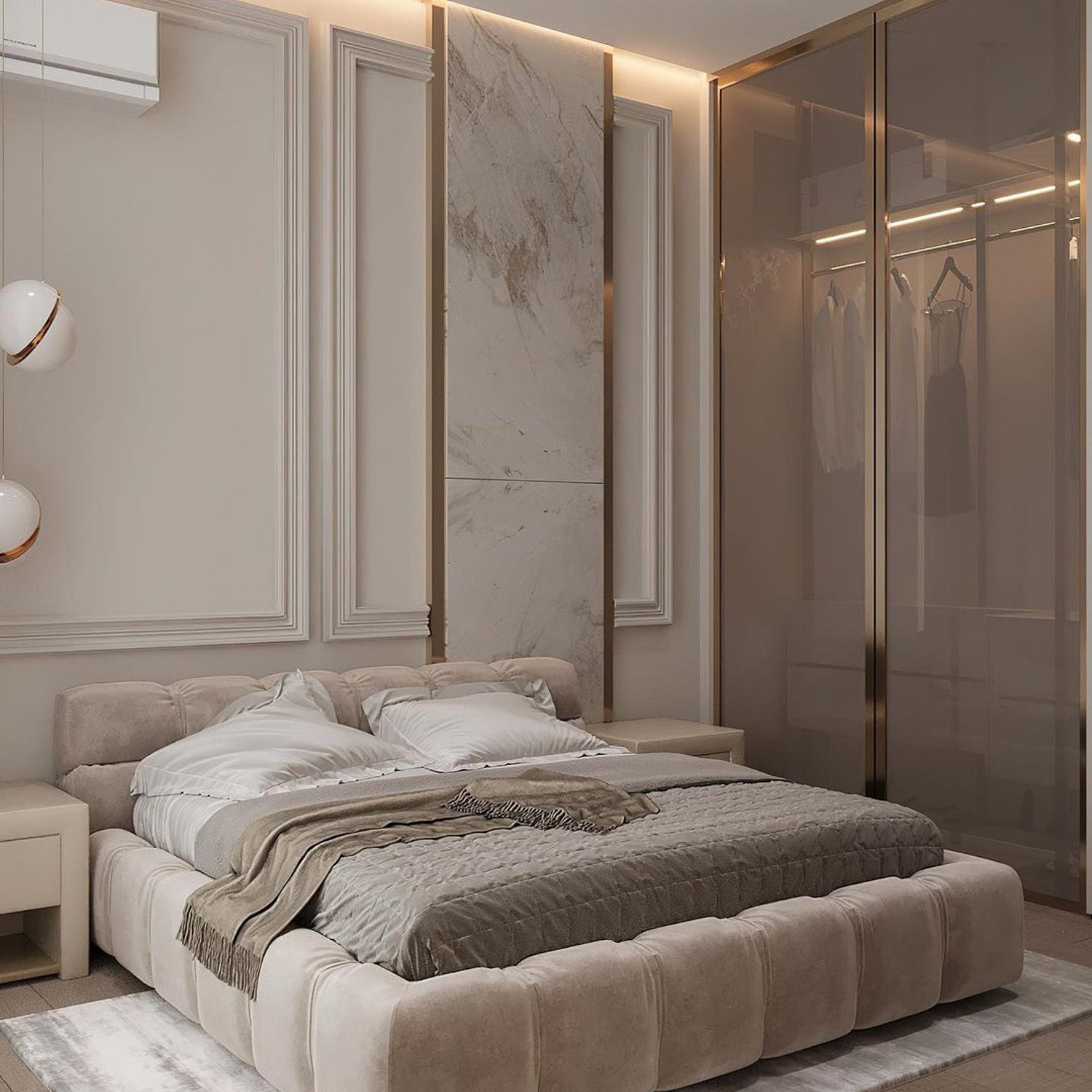 A modern and plush bedroom design