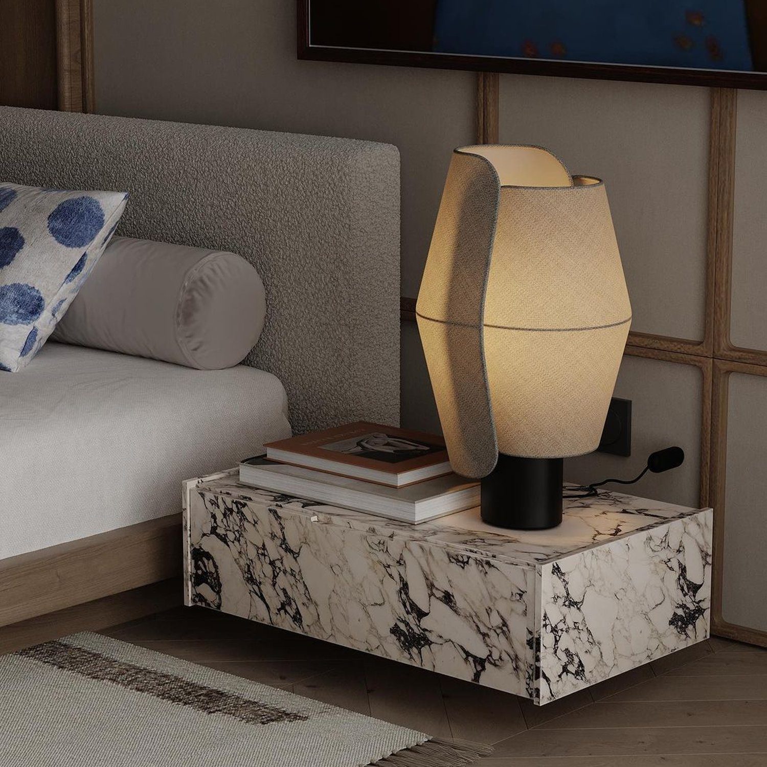 Contemporary bedroom with stylish bedside lamp