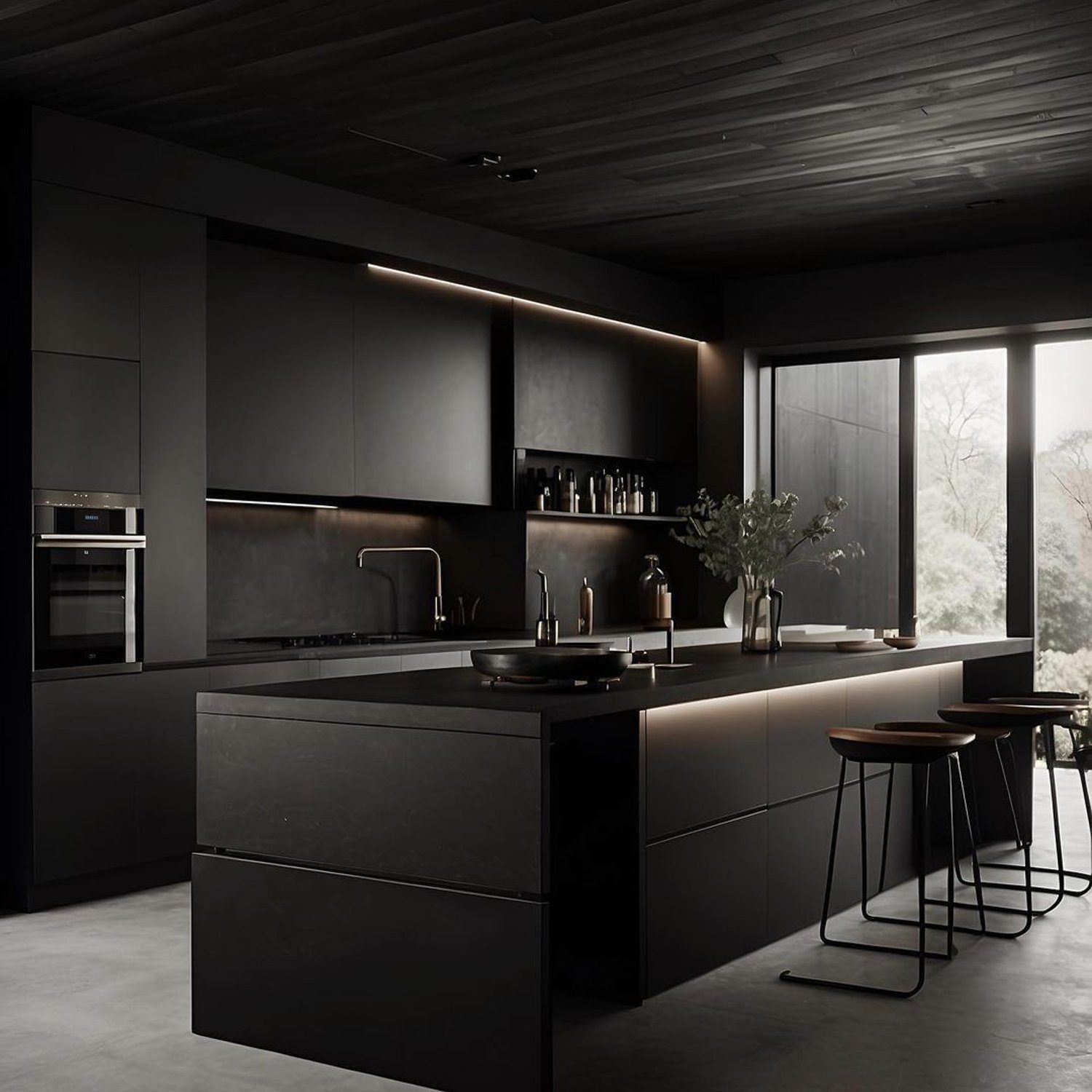 Luxurious monochrome kitchen with state-of-the-art appliances