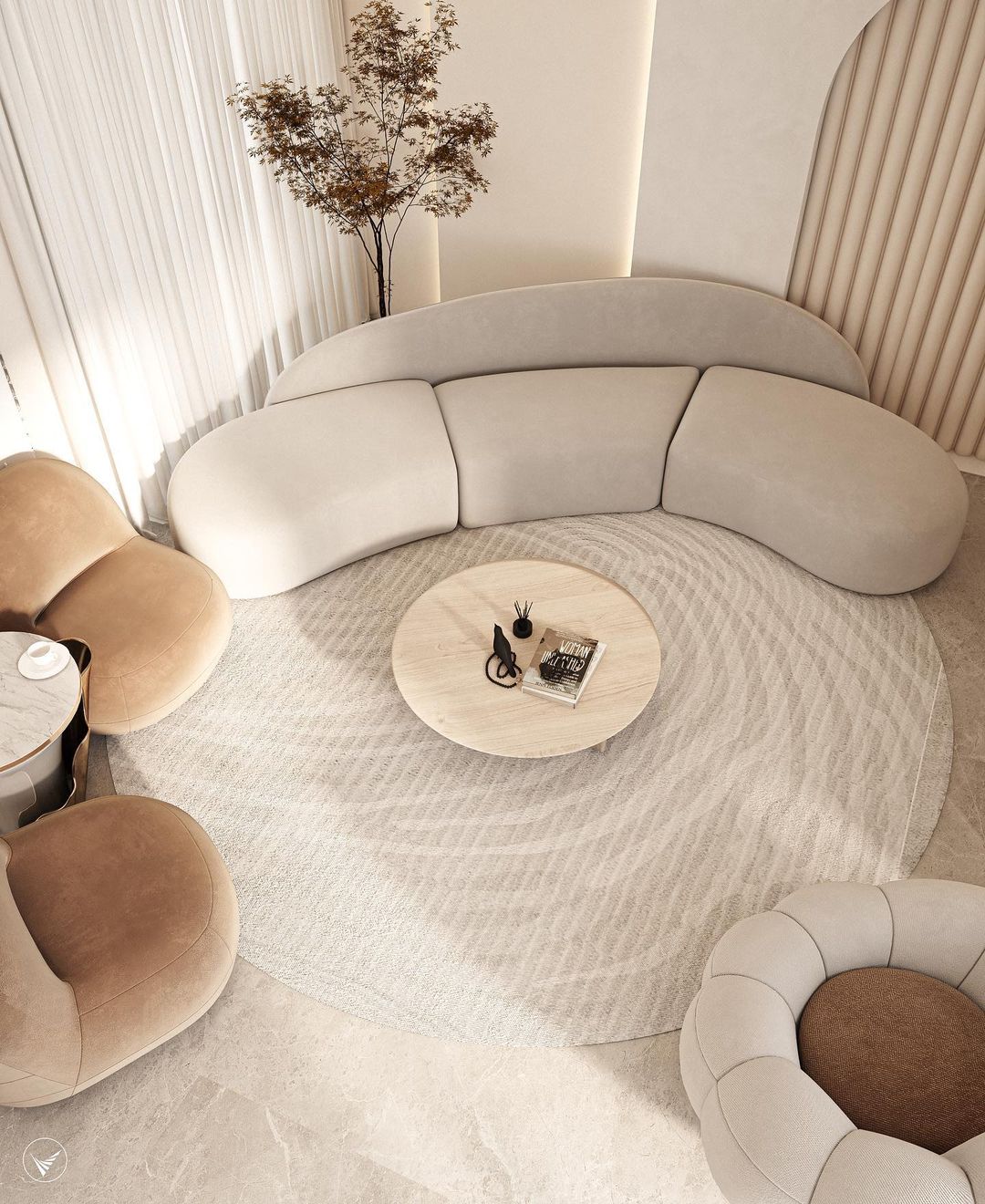 A minimalist living room with harmonious curves