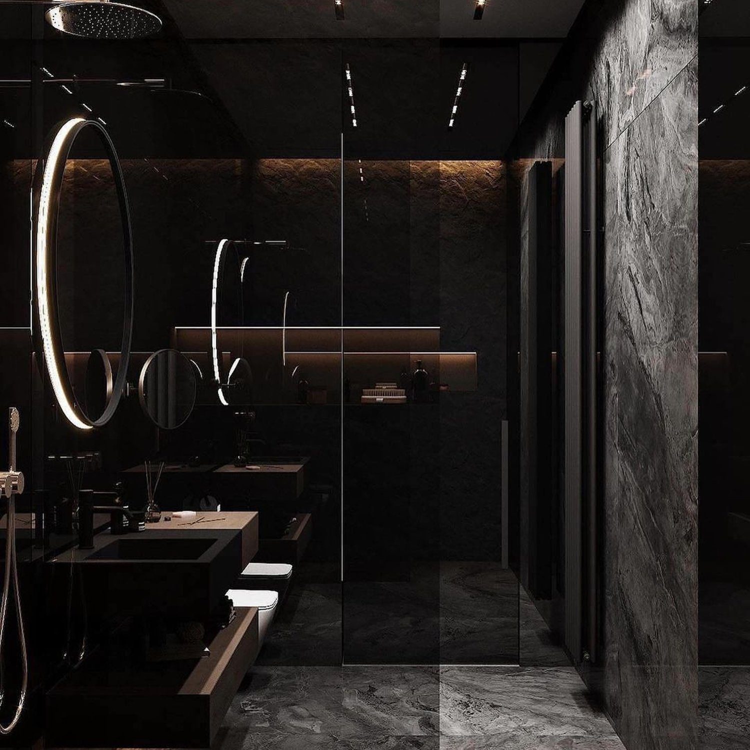 Luxurious modern bathroom with dark tones