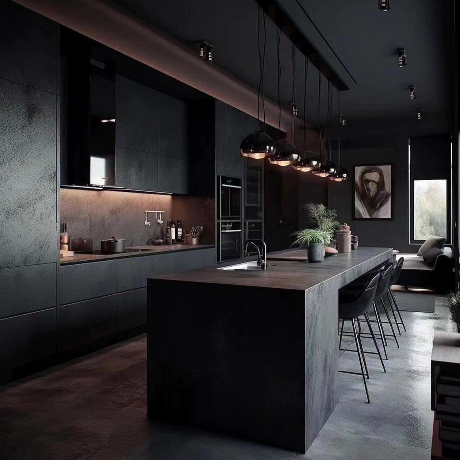 Sophisticated modern kitchen design with dark tones