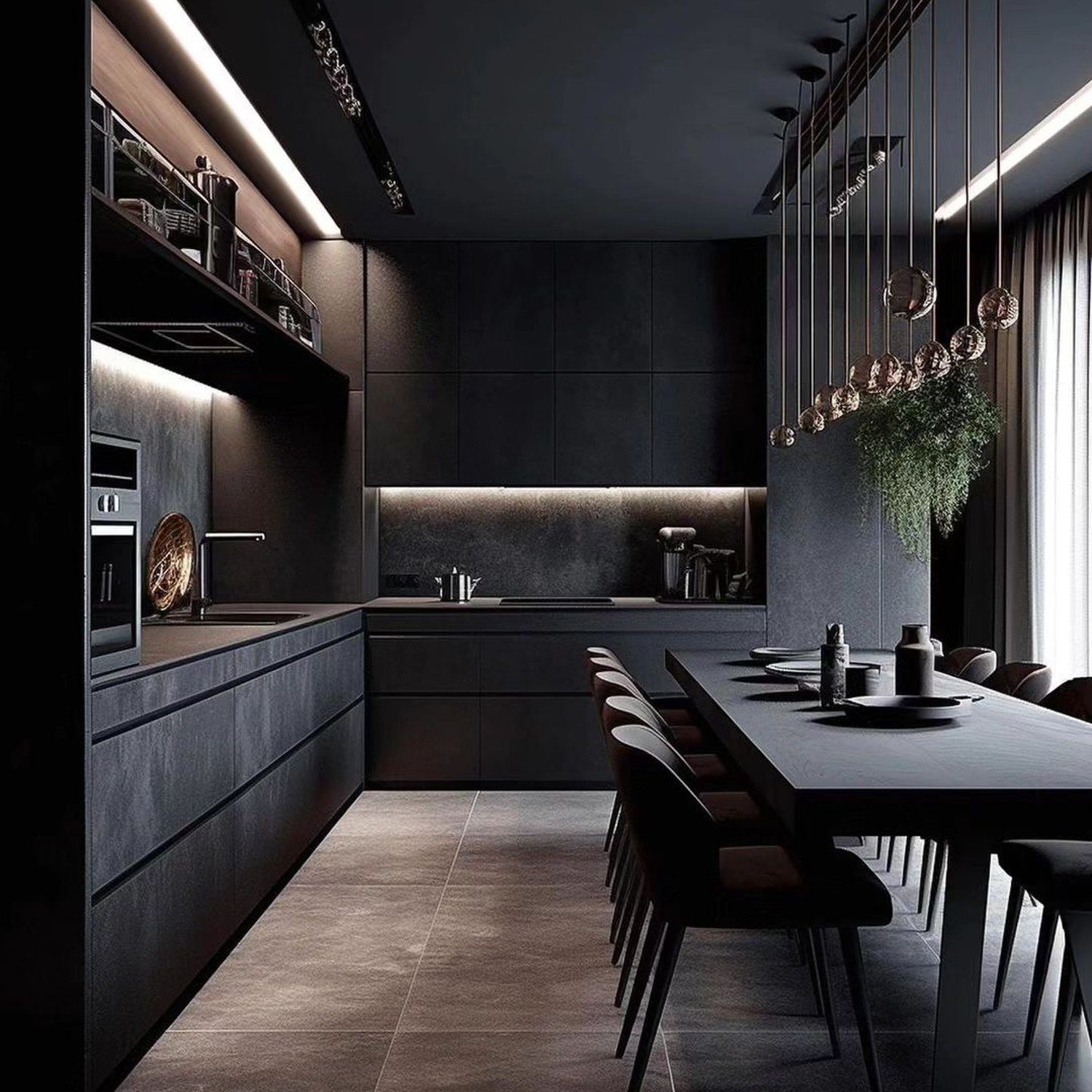 Sleek and modern kitchen with dark tones