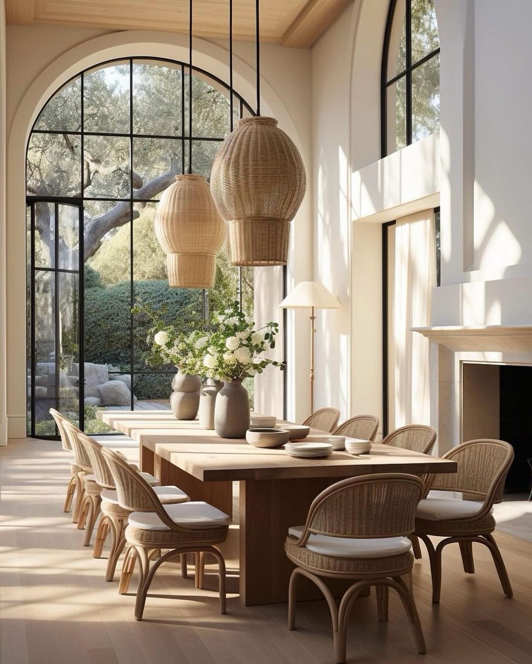 A modern dining area with natural light